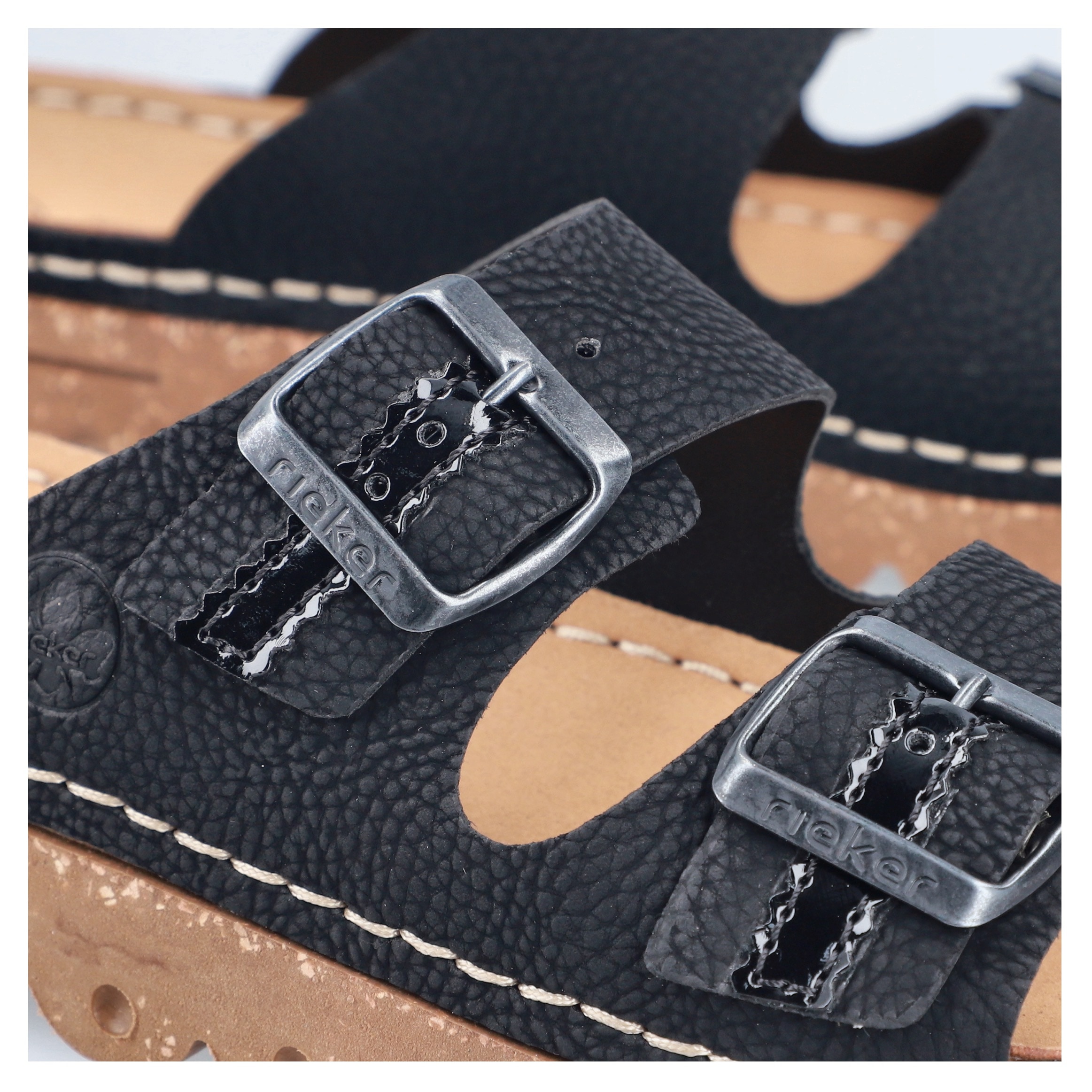 Rieker Pantolette, Sommerschuh, Schlappen, Hausschuh mit verstellbaren Schnallen