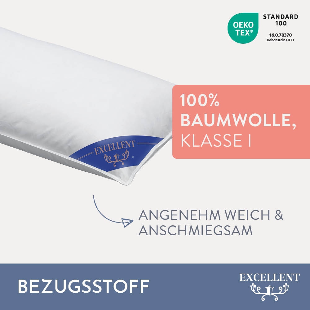Excellent 3-Kammer-Kopfkissen »Wien«, Füllung: 60% Daunen / 40% Federn (Außenkammern) und 100% Federn (Innenkammer), Bezug: 100% Baumwolle, (1 St.), Kopfkissen in 40x80 und 80x80 erhältlich