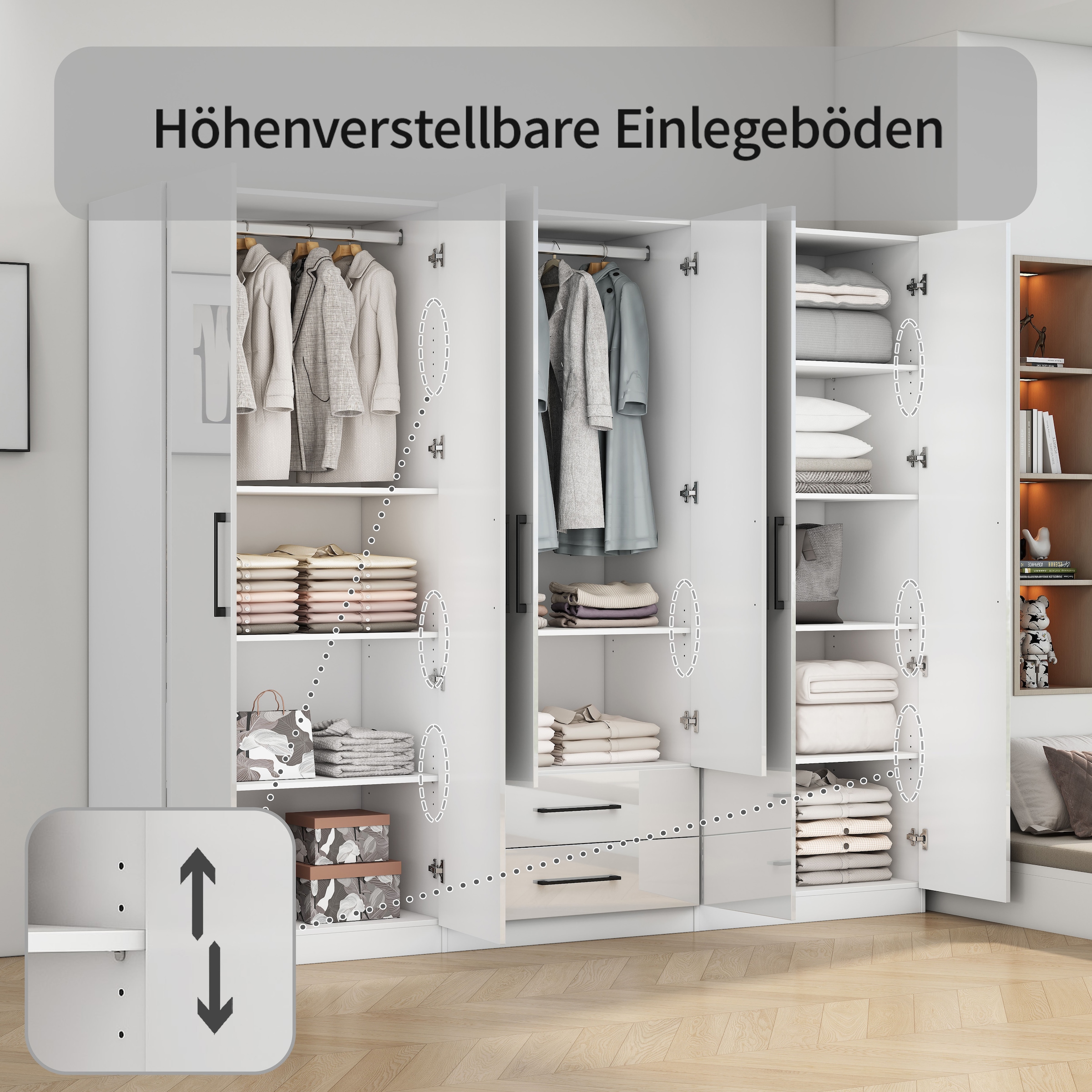 OTTO home Kleiderschrank »Sylt Schlafzimmerschrank Garderobe Schrank in hochglanz mit 6 Türen« Drehtürenschrank mit perfekter Innenausstattung