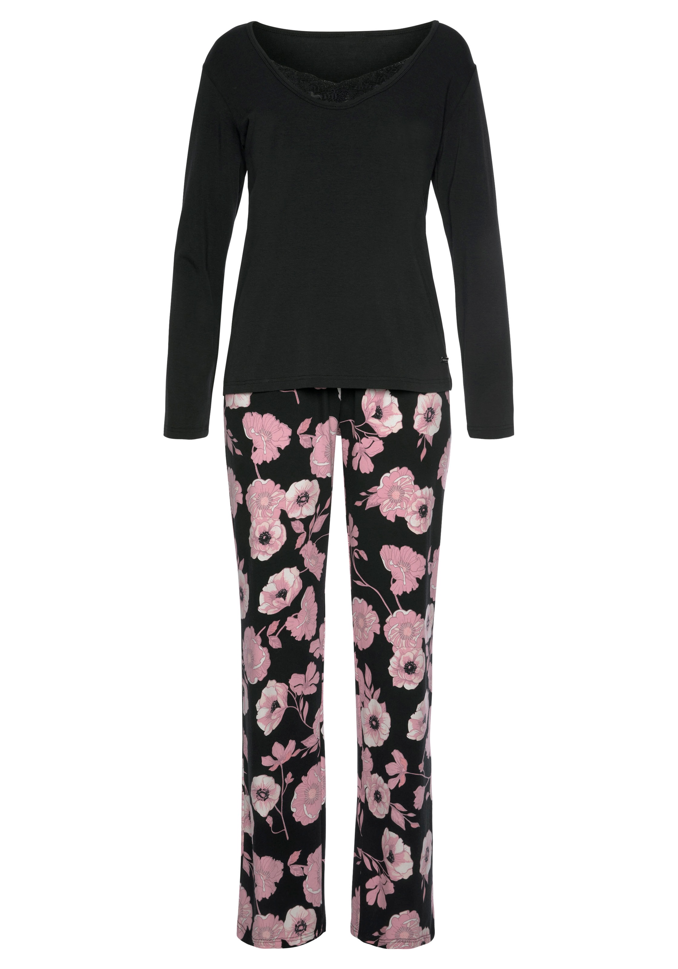 LASCANA Pyjama, (2 tlg.), mit Blumenmuster und Spitzendetails günstig online kaufen