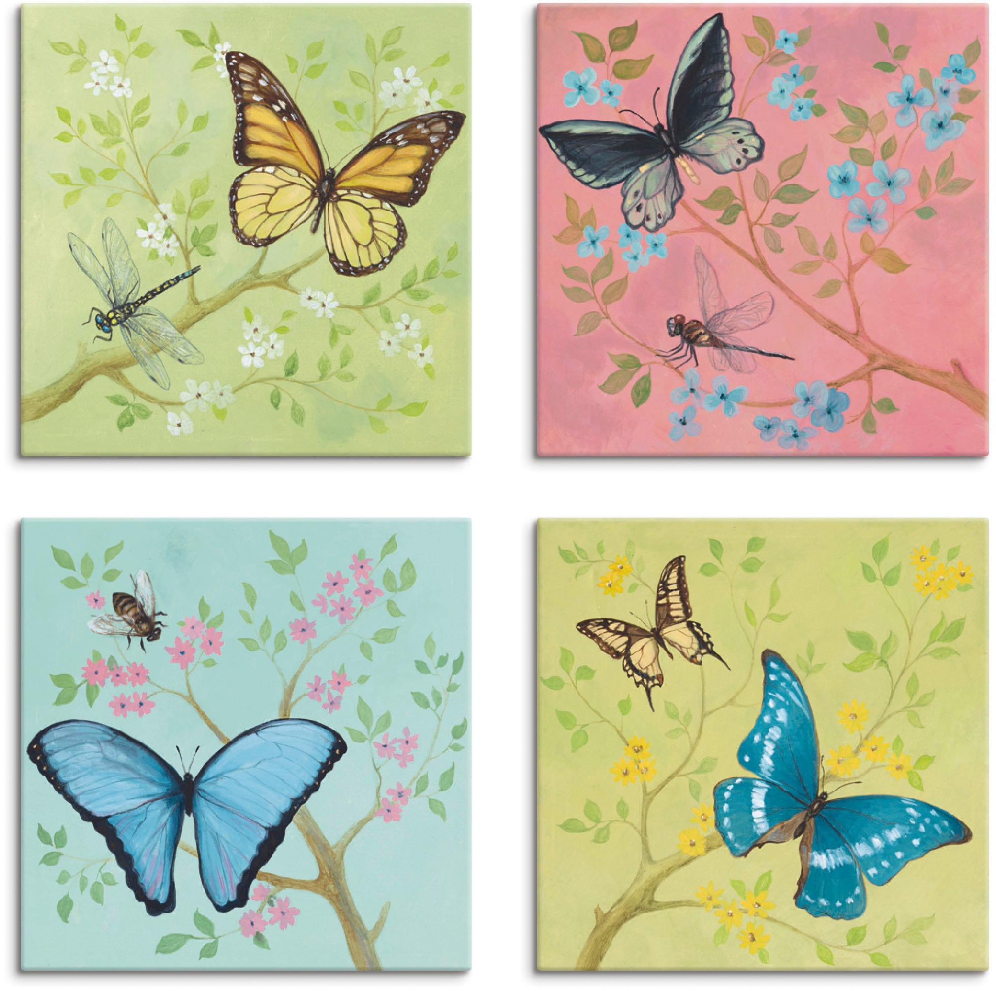 Artland Leinwandbild "Schmetterlinge Pastell" Insekten 4 Stk. tlg. 4er Set, verschiedene Größen