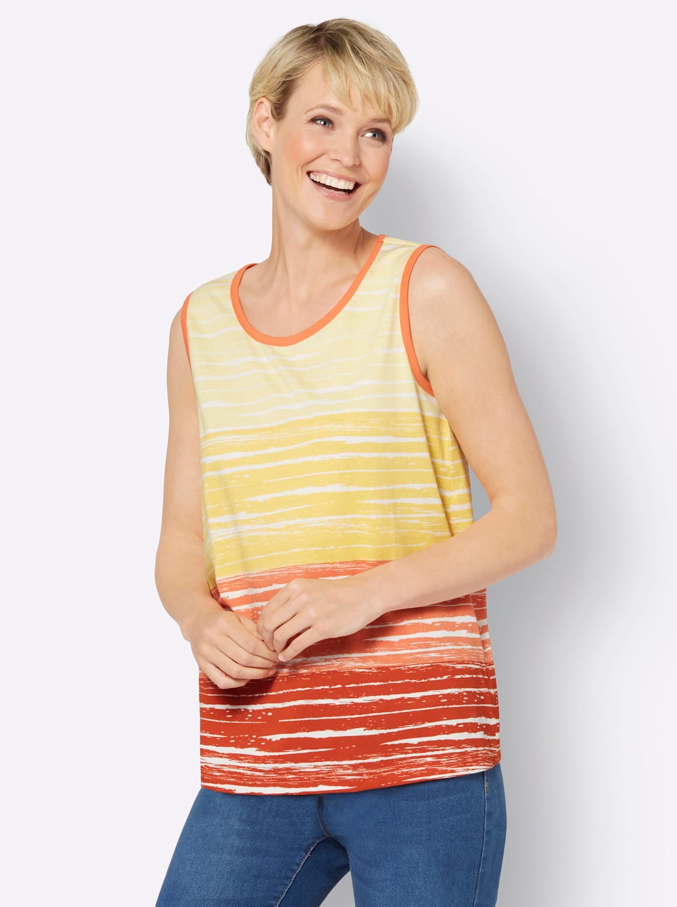 Shirttop CLASSIC BASICS, Damen, Gr. 56, orange (papaya, zitrone, bedruckt), 100% Baumwolle, gemustert, gestreift, Rundhals, Tops Shirttop