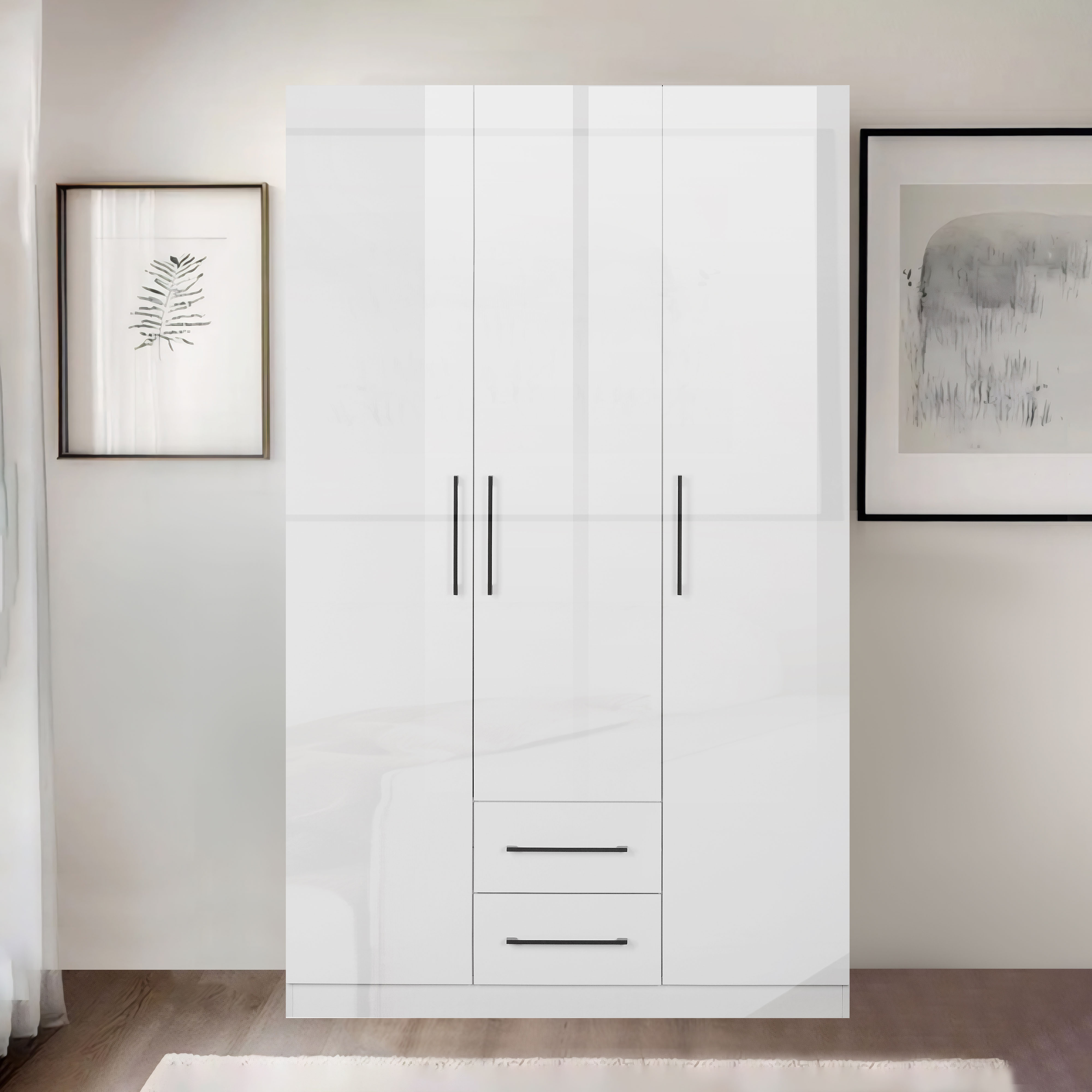 Thumbnail - OTTO home Kleiderschrank "Sylt Schlafzimmerschrank Garderobe Schrank Bestseller hochglanz" hochwertige schwarze Metallgr...