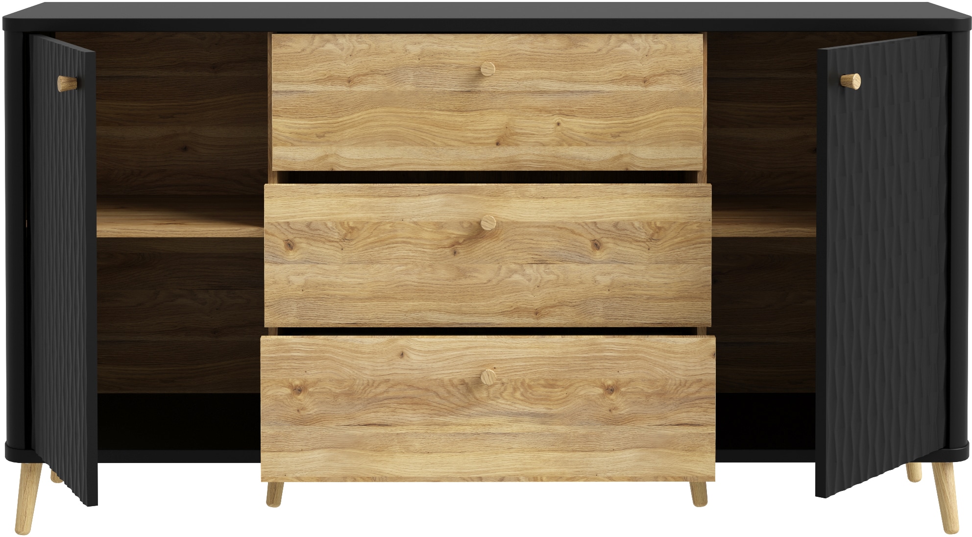 FORTE Sideboard »Fixsmile«, modernes Sideboard, SoftClose, Echtholz Beine und Griffe