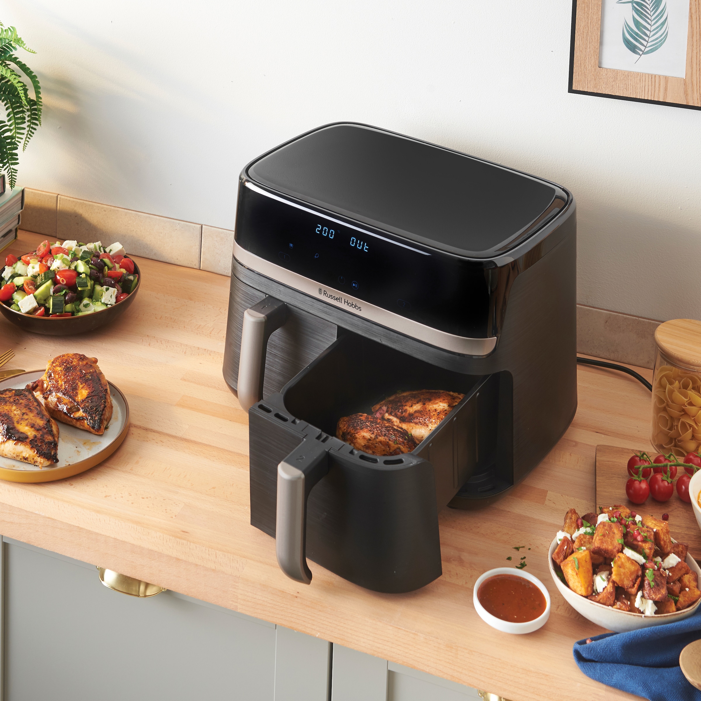 RUSSELL HOBBS Heißluftfritteuse »27680-56 s SatisFryTM Dual basket, 4,5L«, 2800 W, Fassungsvermögen 9 l, Airfryer–wenig oder kein Öl erforderlich, 9 Programme, 4,5 L