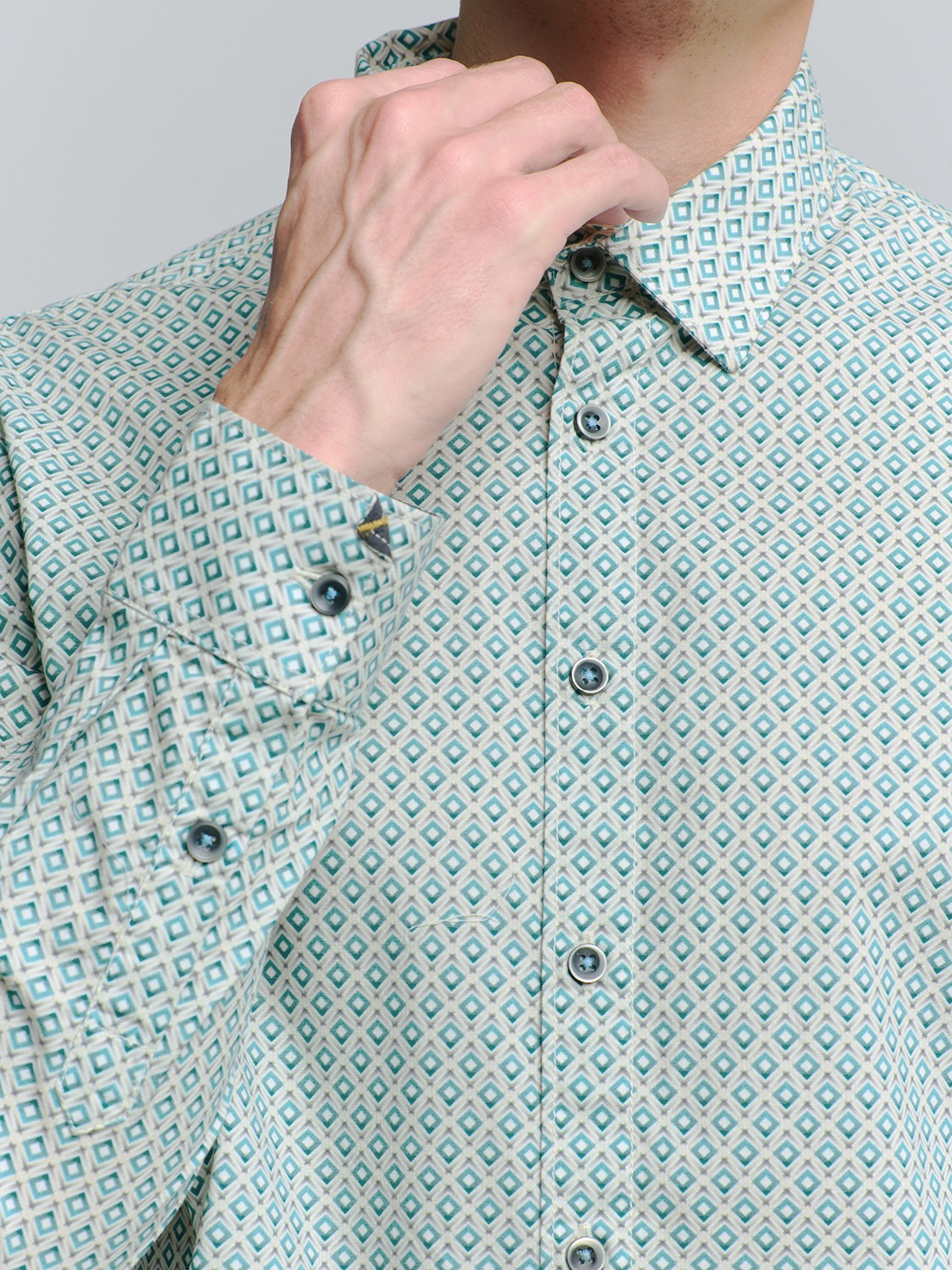 NO EXCESS Langarmhemd »No Excess Stretchhemd mit Print Shirt Stretch Allover Printed«