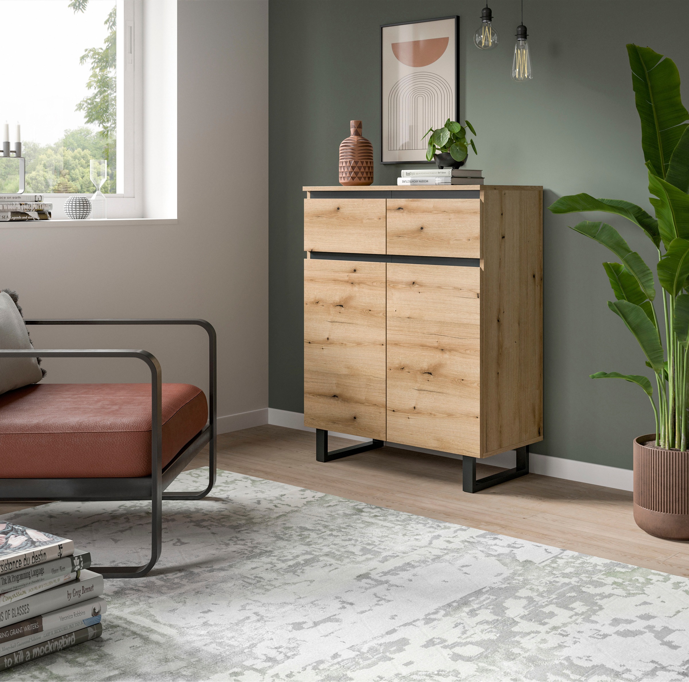 INOSIGN Kommode "TOMA, Höhe: 99cm, mit Metall-Kufen-Fuß, 2 Türen, 2 Schubkä günstig online kaufen