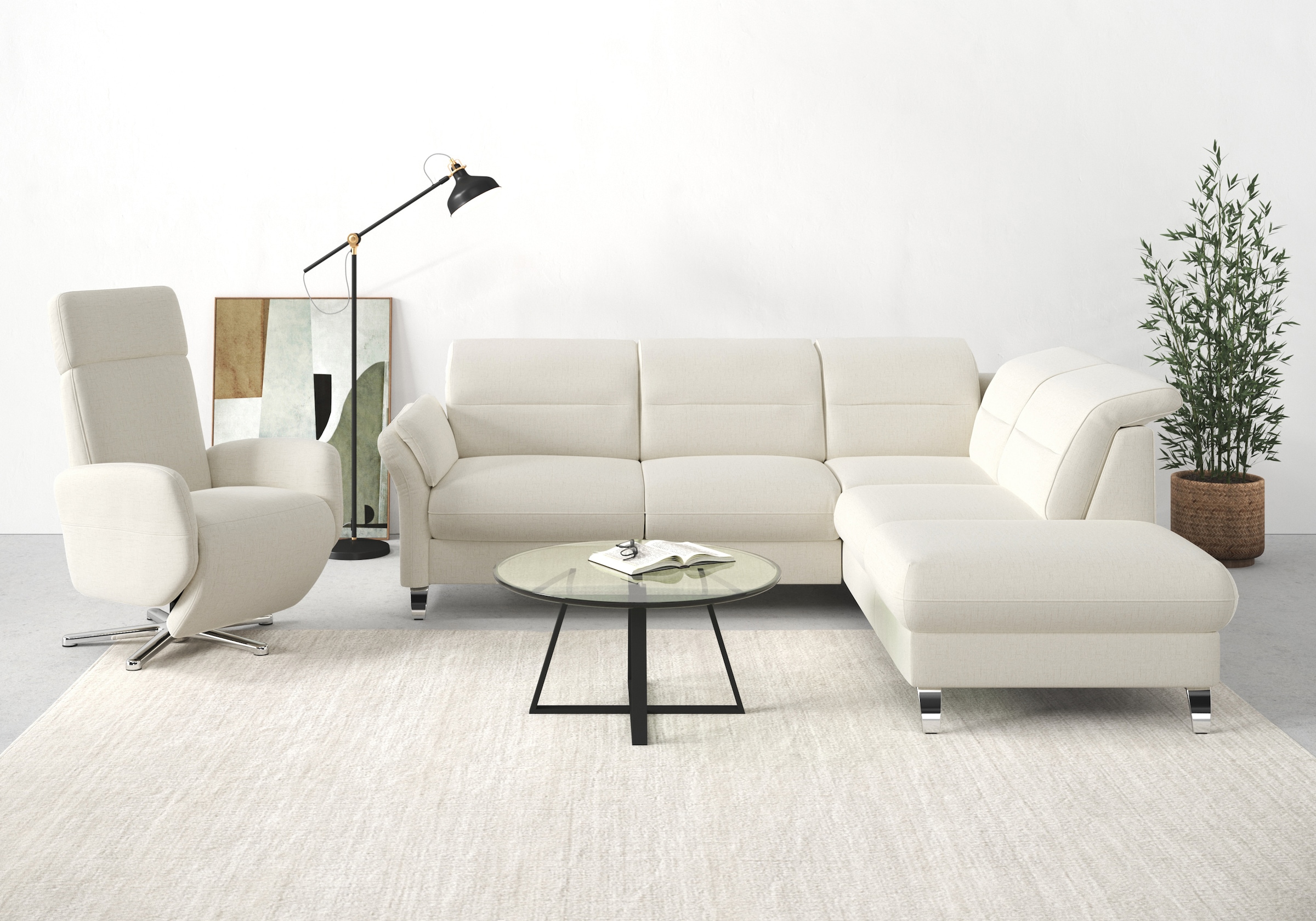 sit&more Ecksofa "Grenoble L-Form mit Federkern" wahlweise mit Schlaffunktion, Bettkasten, Arm- und Kopfteilverstellung