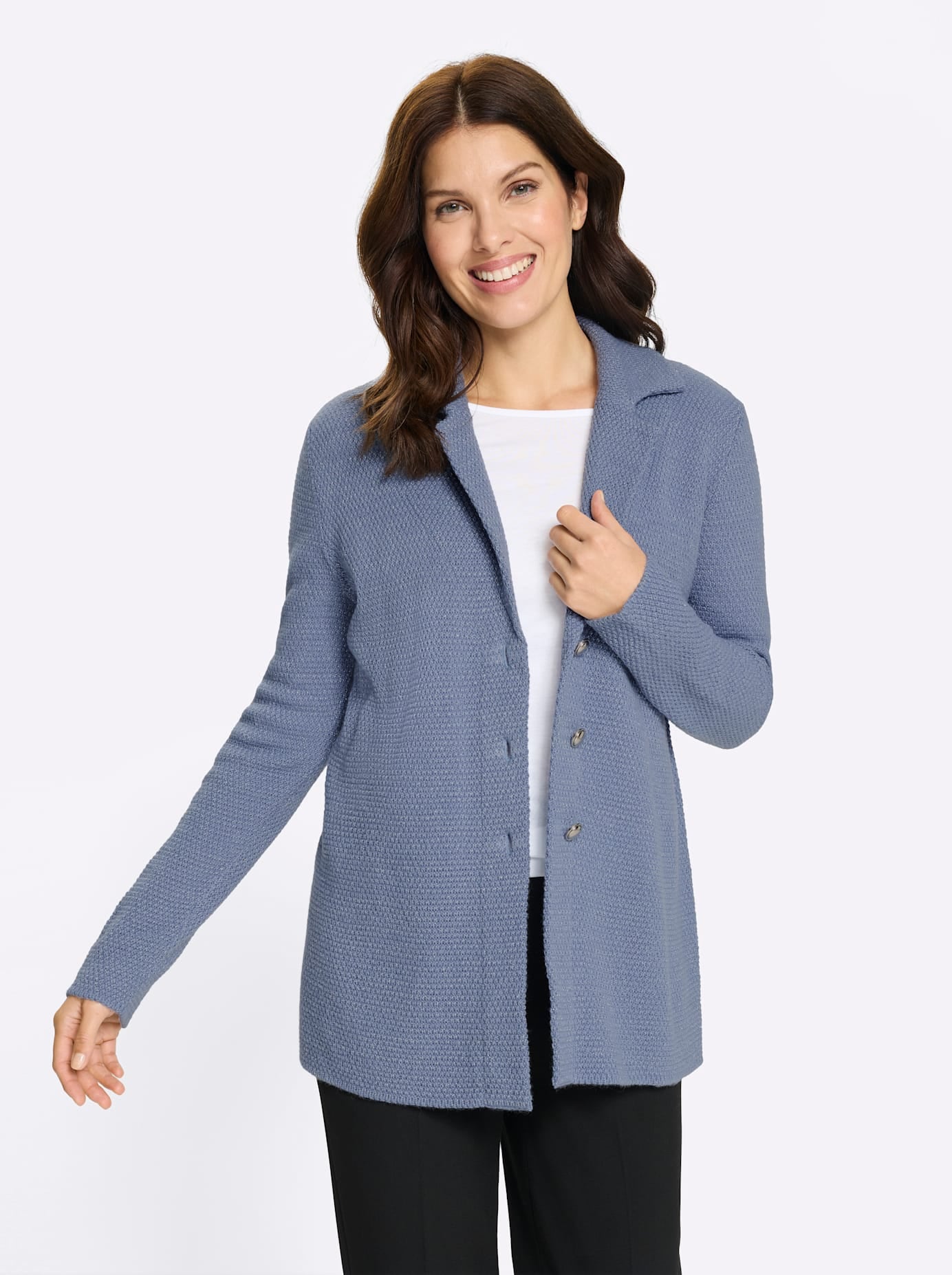 Strickjacke CLASSIC BASICS, Damen, Gr. 56, taubenblau, 80% Polyacryl, 20% metallisierte Fasern, unifarben, Strickjacken Strickjacke