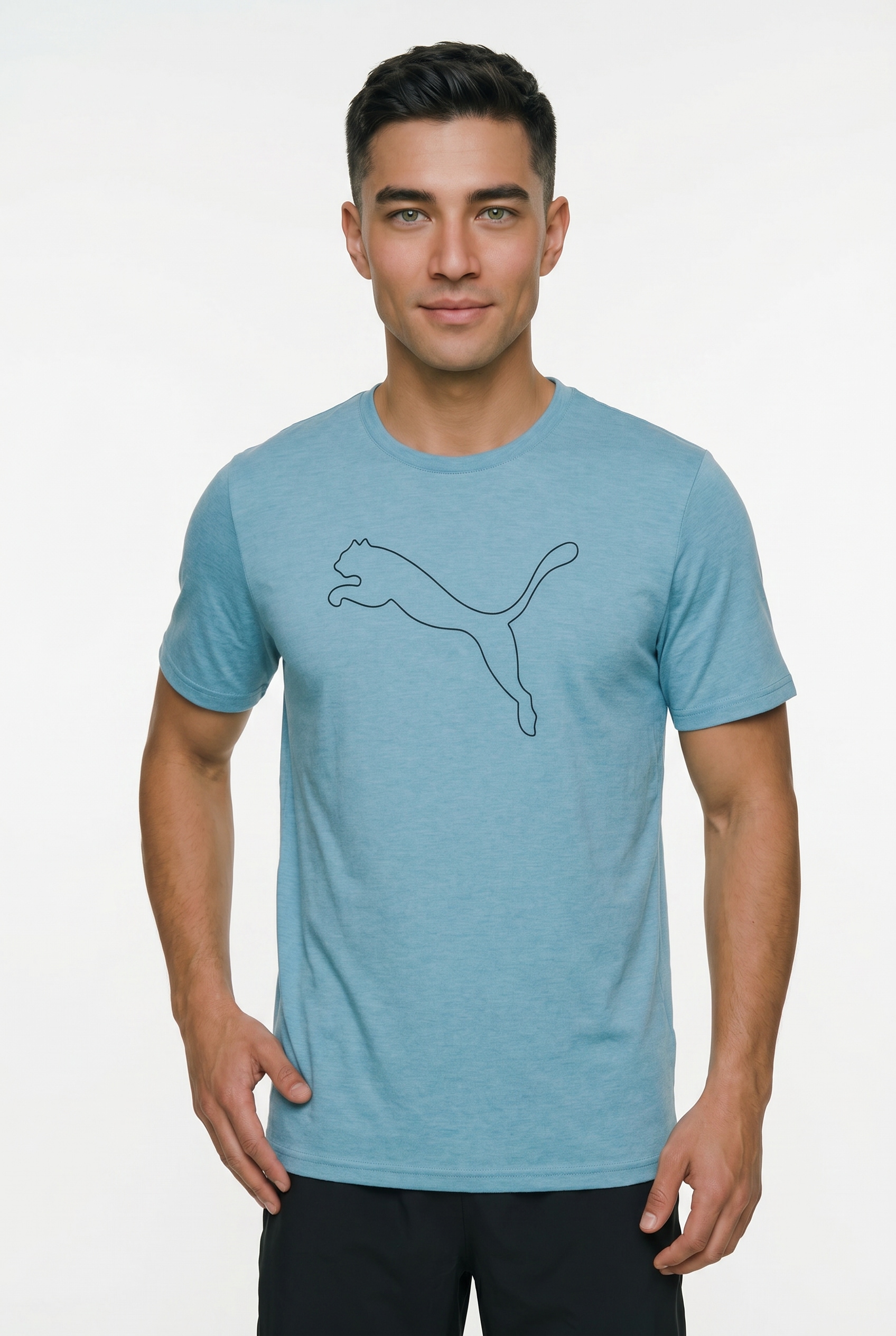PUMA Trainingsshirt "M TAD ESSENTIAL HEATHER CAT TEE (CF LARGE CAT)" mit Rundhalsausschnitt, mit Kurzarm, für sportliche Aktivitäten