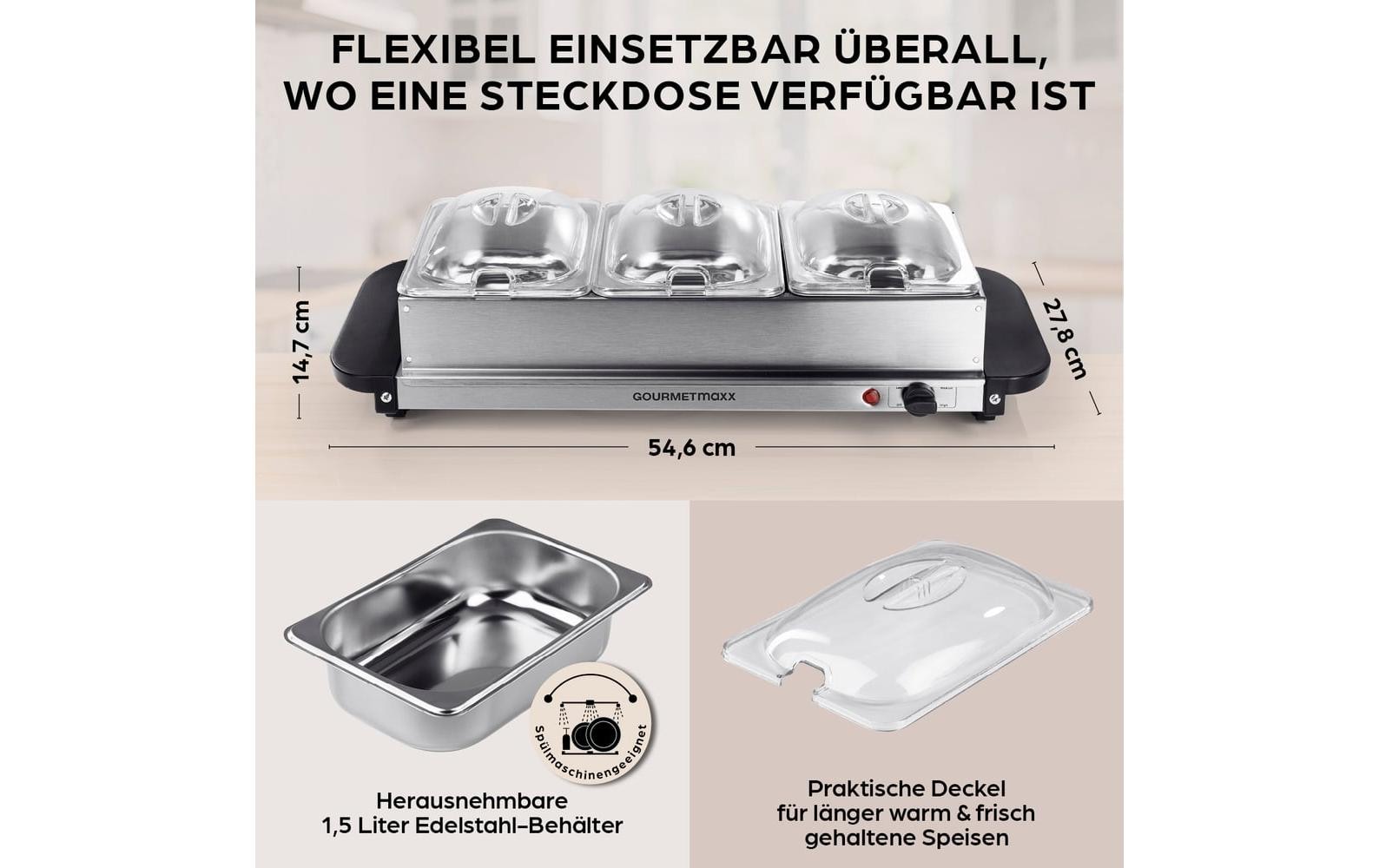 GOURMETmaxx Warmhalteplatte »200 W« Buffetwärmer aus Edelstahl