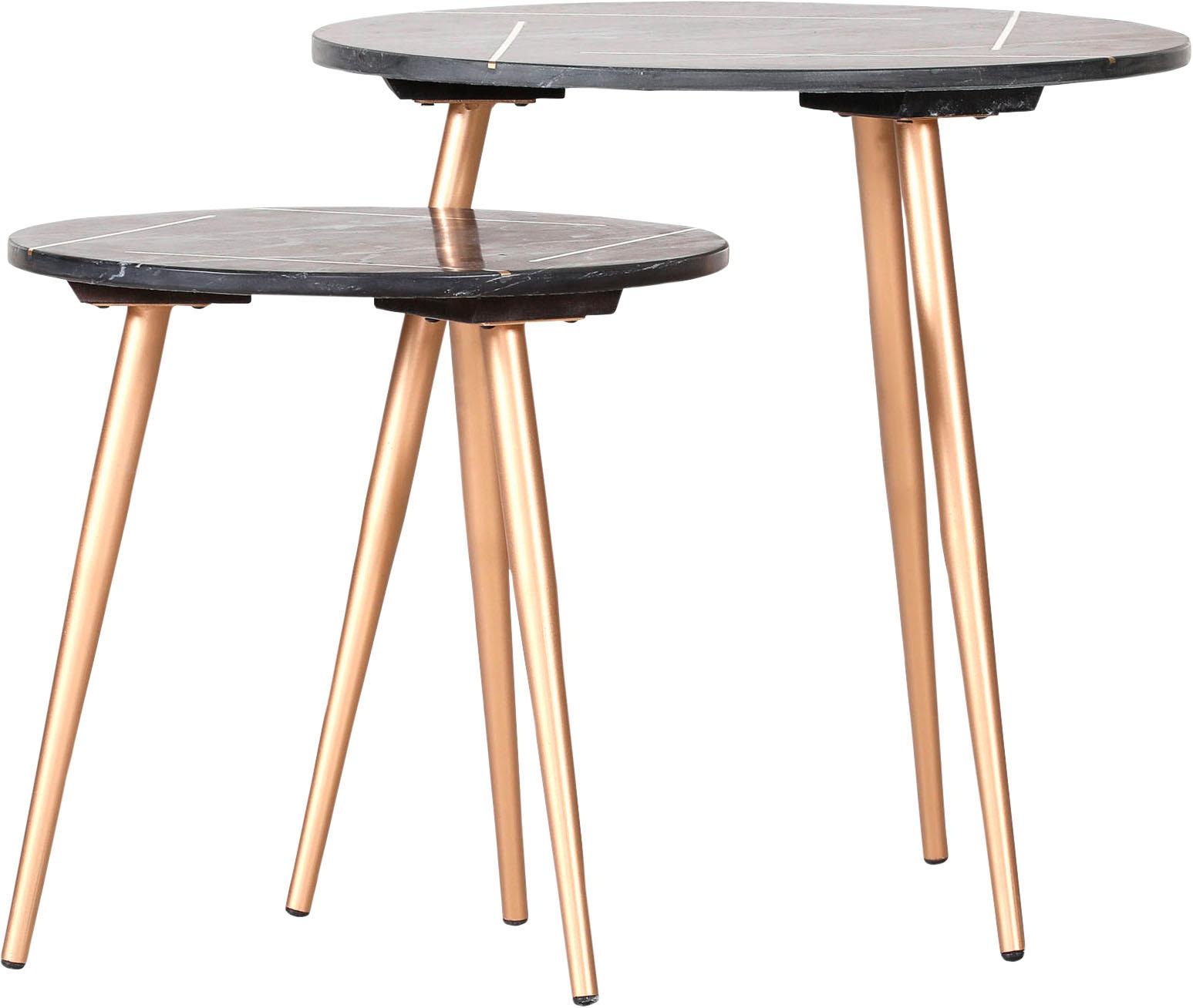 Beistelltisch GUTMANN FACTORY "Marmoro", grau (anthrazit), B:50cm H:50cm T:50cm, Tische, Beistelltisch, mit filigranem Metalldetail