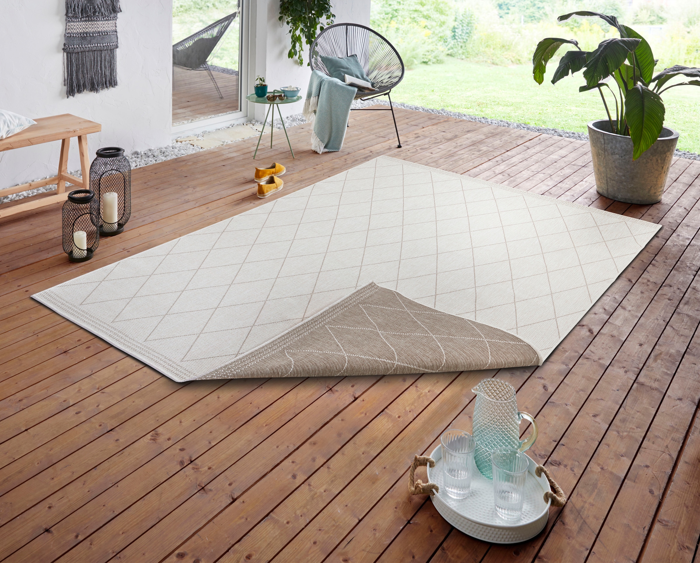 freundin Home Collection Teppich »Daisy«, rechteckig, 5 mm Höhe, In-& Outdoor, Teppich, Wetterfest, Balkon, Garten, Wohnzimmer, Modern