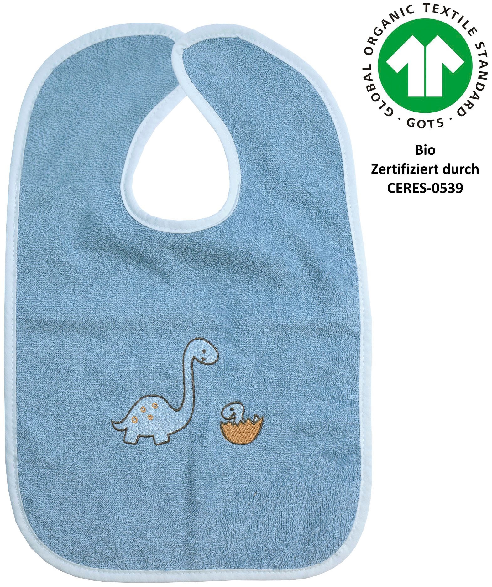 WÖRNER Baby Lätzchen "Dinofamilie", blau, Baumwolle, Lätzchen, Biobaumwolle, mit Klettverschluss, maschinenwaschbar