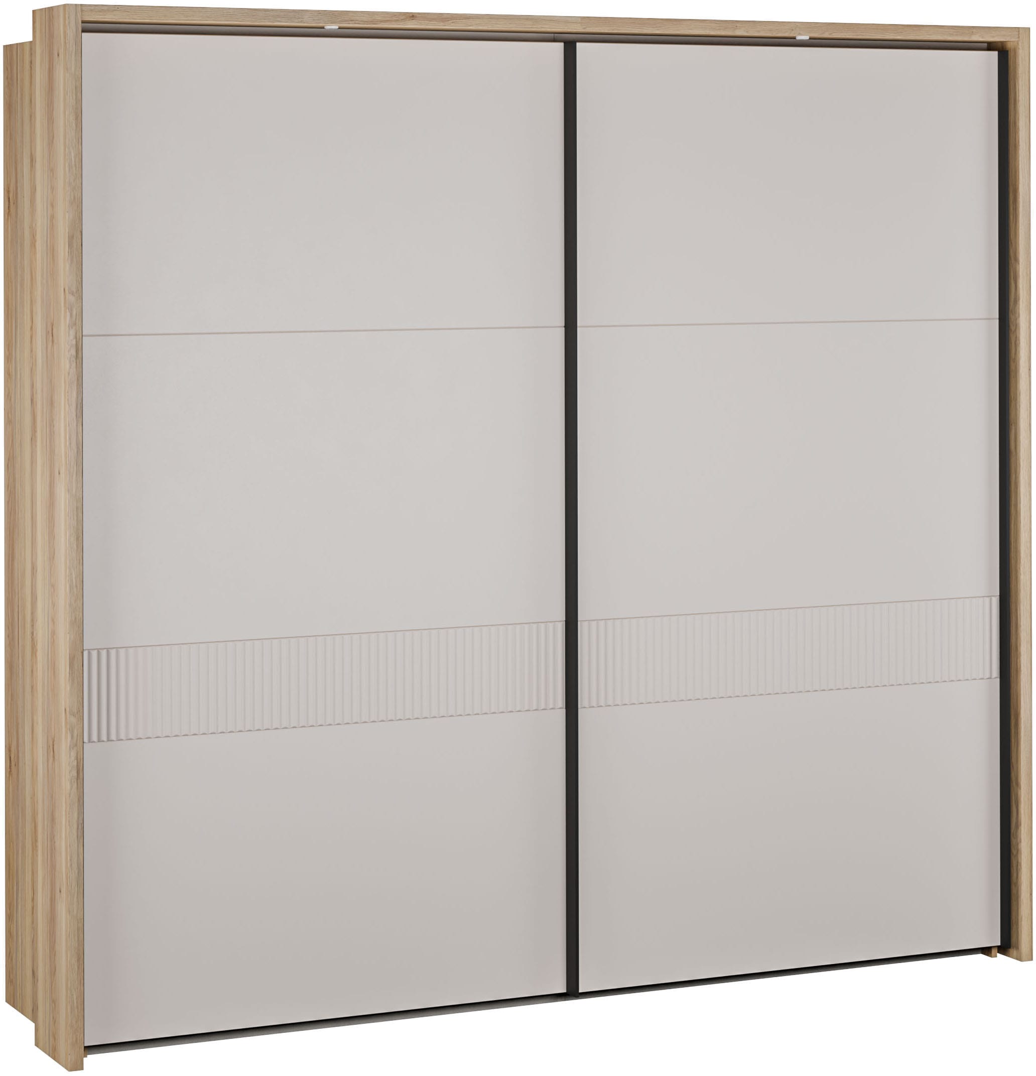 FORTE Schwebetürenschrank »Forte Seravel Schwebetürenschrank, Lamellenoptik, inkl. Beleuchtung« B/H/T 231,1/215,9/63,8 cm, Zubehör optional bestellbar