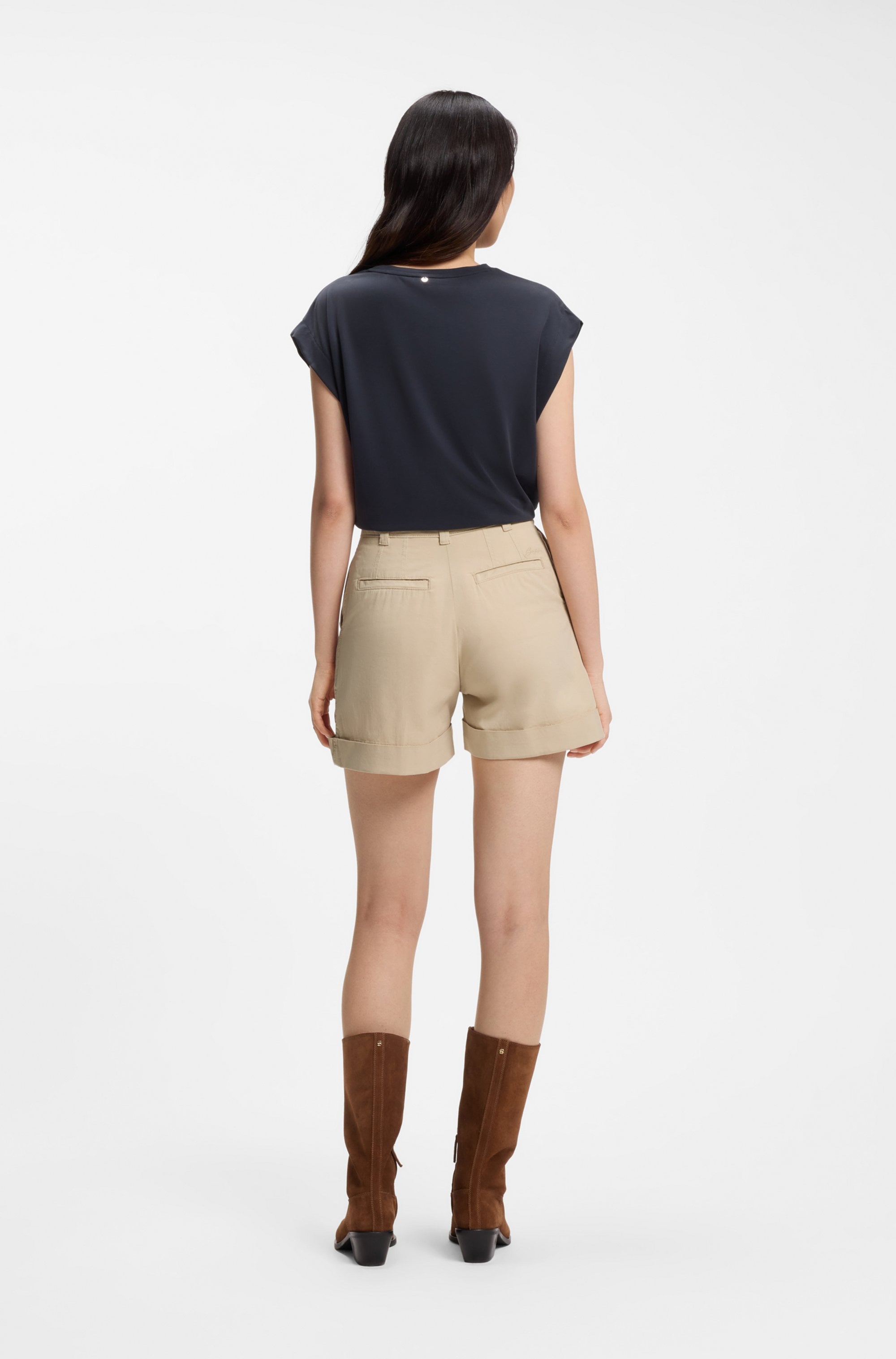 BOSS ORANGE Shorts »Tanessa Premium Damenmode«  mit umgeschlagenem Saum, Baumwoll-Twill