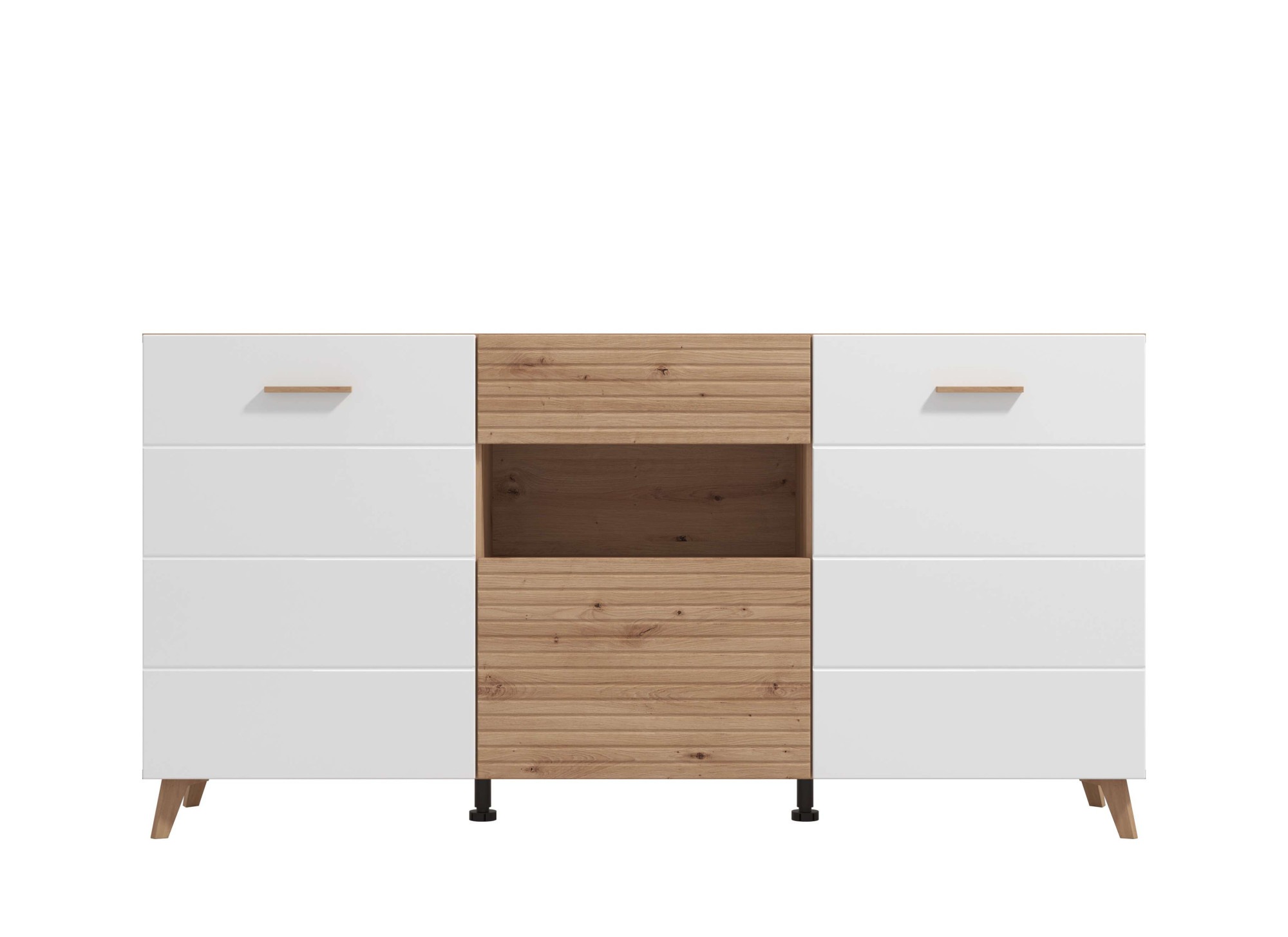 Home affaire Kommode "Bretagna Sideboard, Schubladenschrank, Breite 173 cm" viel Stauraum, mit Holzgriffen, mit drei Regalen, in Artisan Eiche