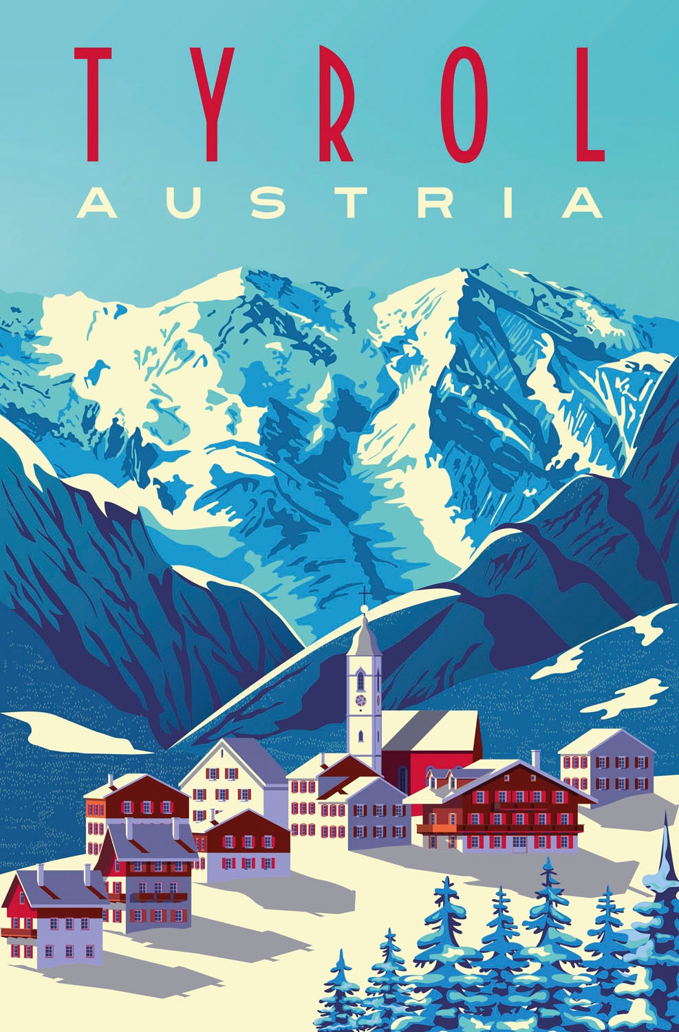 queence Metallbild »Tyrol«, Schriftzüge-Schriftzug-Berge & Alpenbilder-Schneeflocken-Österreich, (1 St.), Stahlschild, Blechschild, Tirol, Österreich
