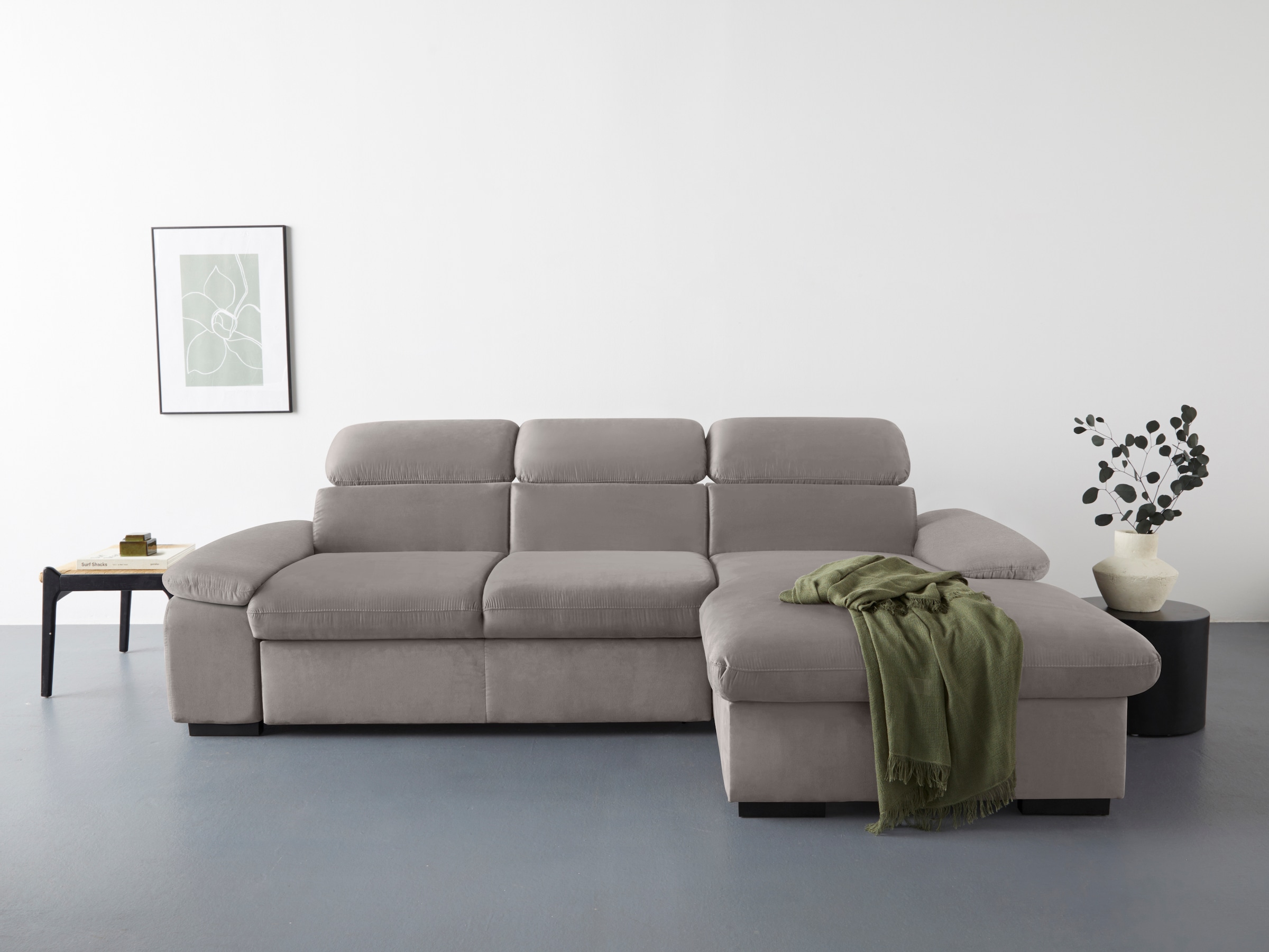 COTTA Ecksofa »Lola L-Form«, (Set, mit Hocker), mit Hocker & Kopfteilfunktion, wahlw. Bett- und Armteilfunktion