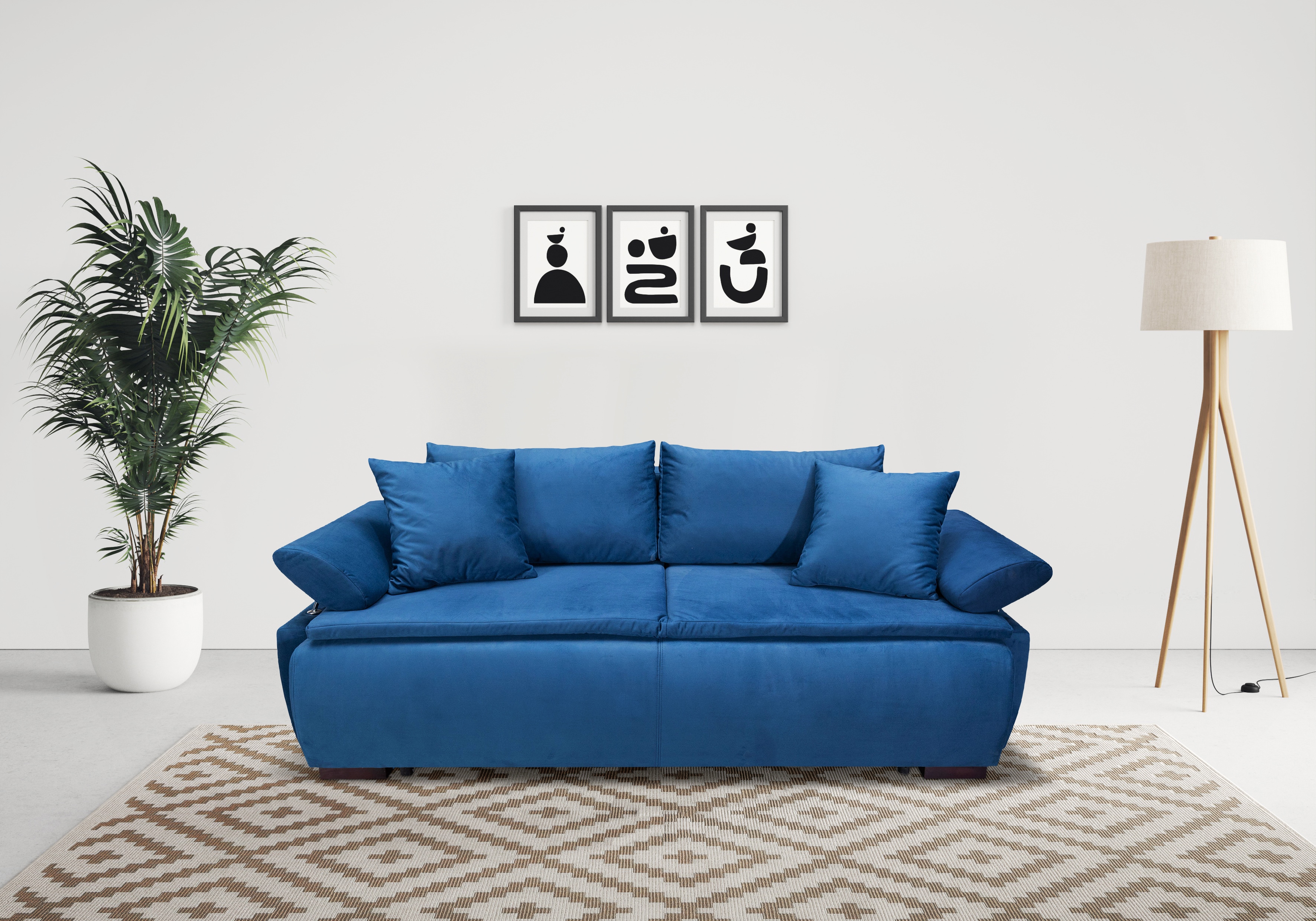 Home affaire Schlafsofa "Romeo, B: 224 cm, Liegefl. 152x200 cm" Schlaffunktion, Bettkasten, Armteilverstellung & Zierkissen, Boxspring