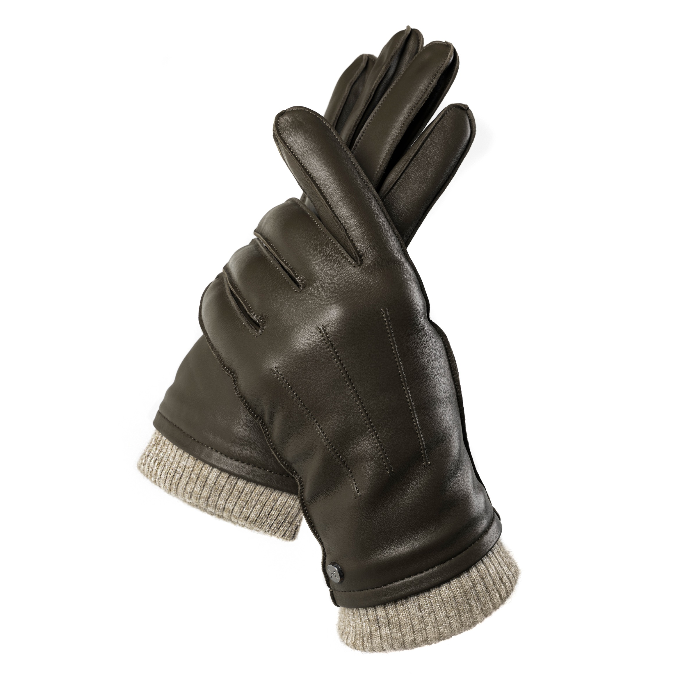PEARLWOOD Lederhandschuhe »JACKSON«, (1 Paar), Strickbündchen, dekorative Ziernähte, weiches Fleecefutter
