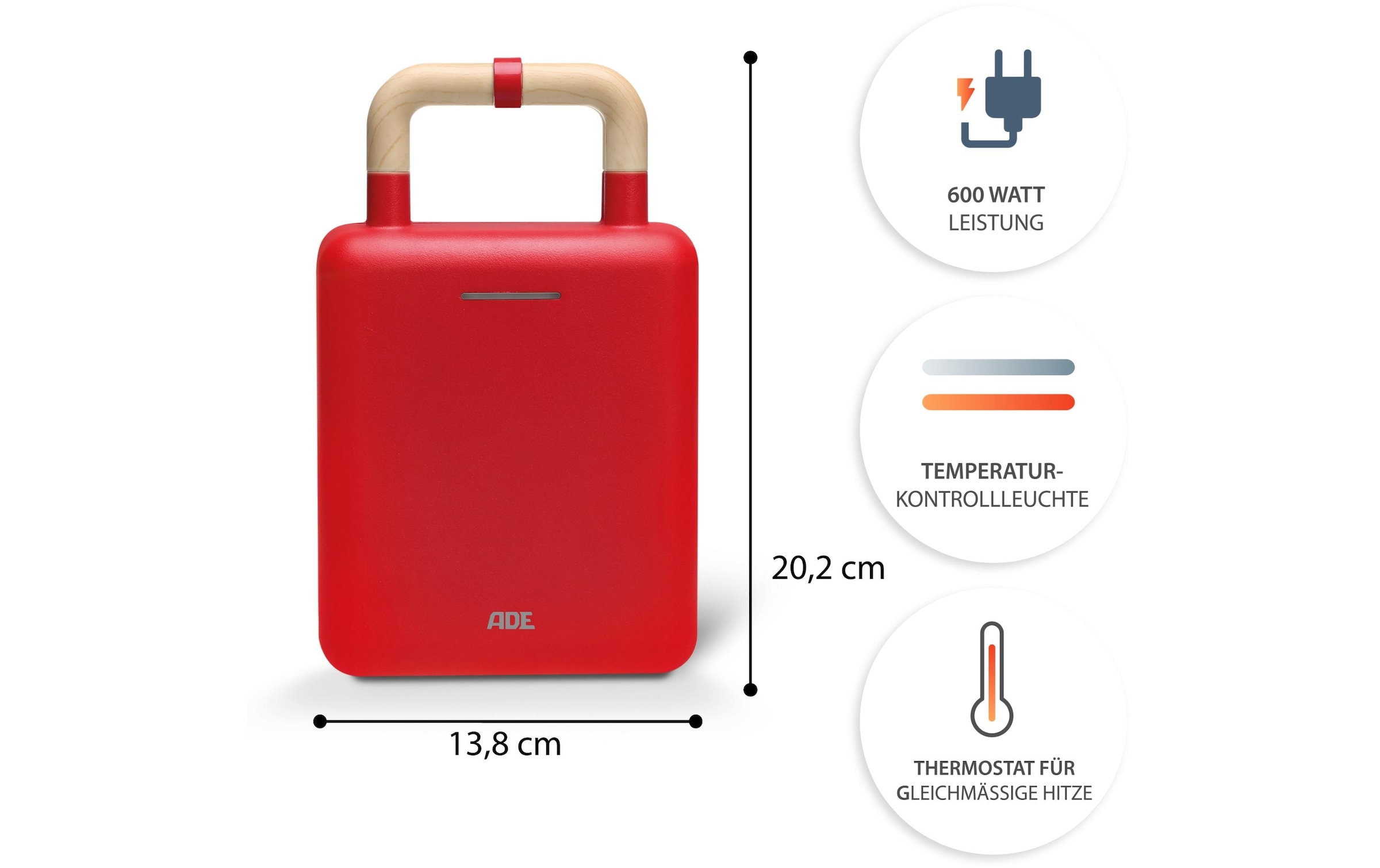 ADE Waffeleisen »Rot« 600 W
