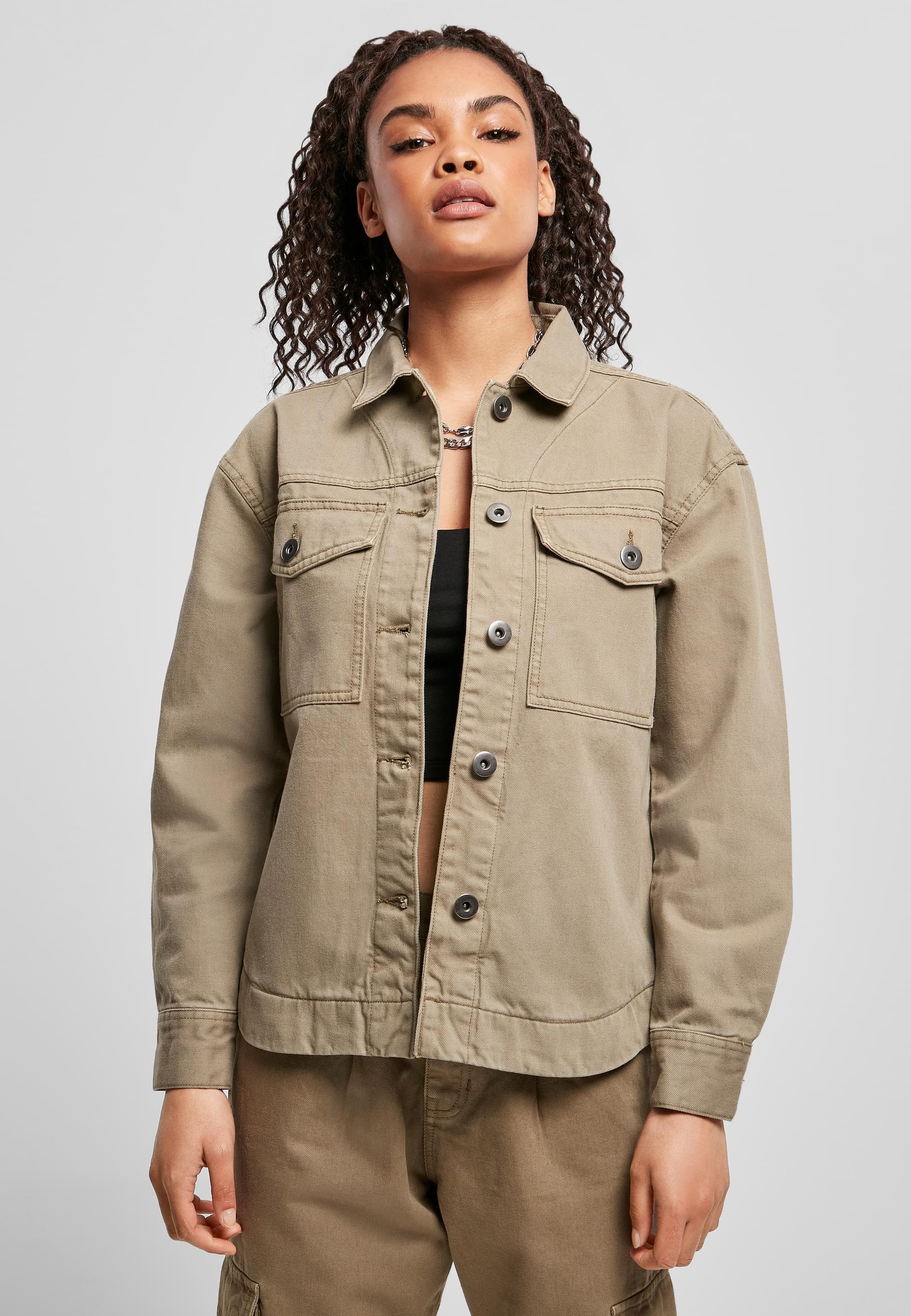 URBAN CLASSICS Allwetterjacke »Urban Classics Damen Ladies Oversized Shirt Jacket«, (1 St.), ohne Kapuze