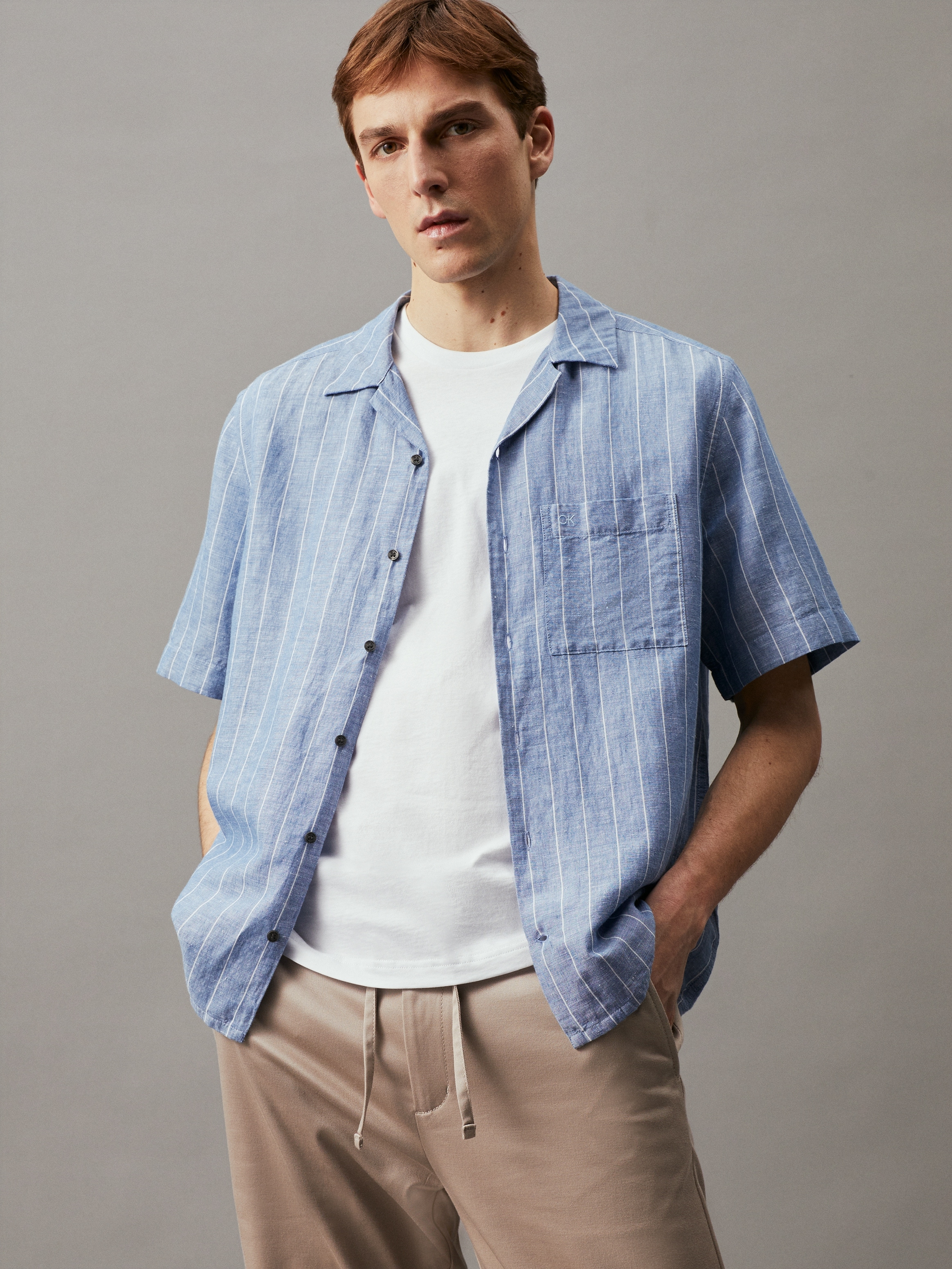 Calvin Klein Kurzarmhemd "LINEN COTTON STRIPE S/S SHIRT"