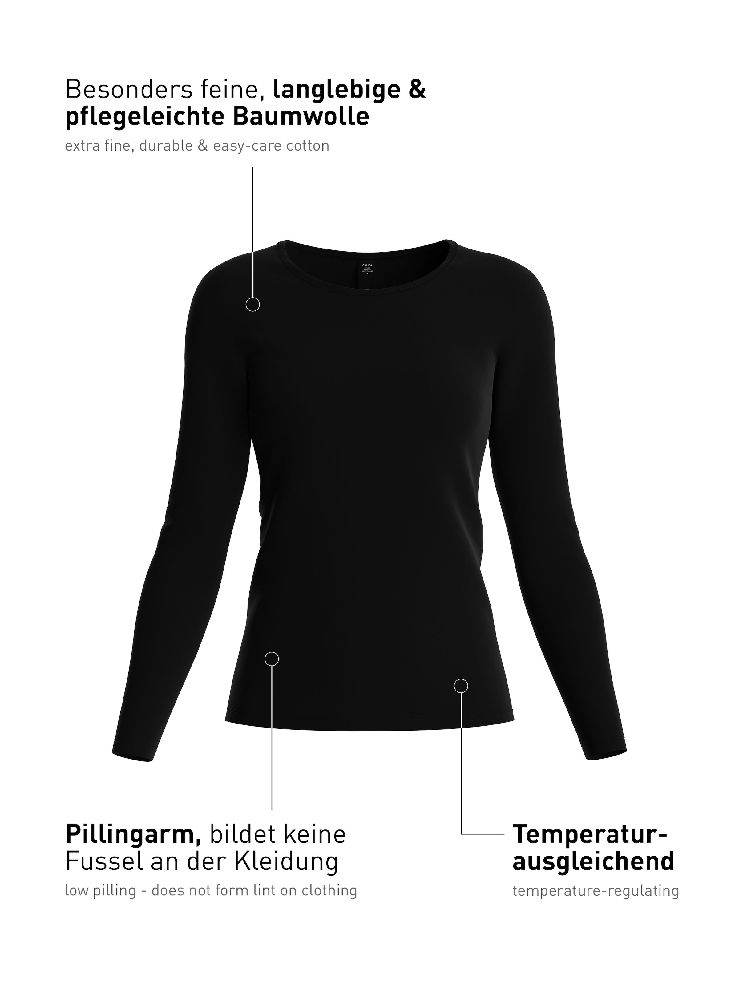 CALIDA Langarmshirt »Natural Comfort«, elastisch, weich, langärmelig, Rundhals-Ausschnitt, atmungsaktiv