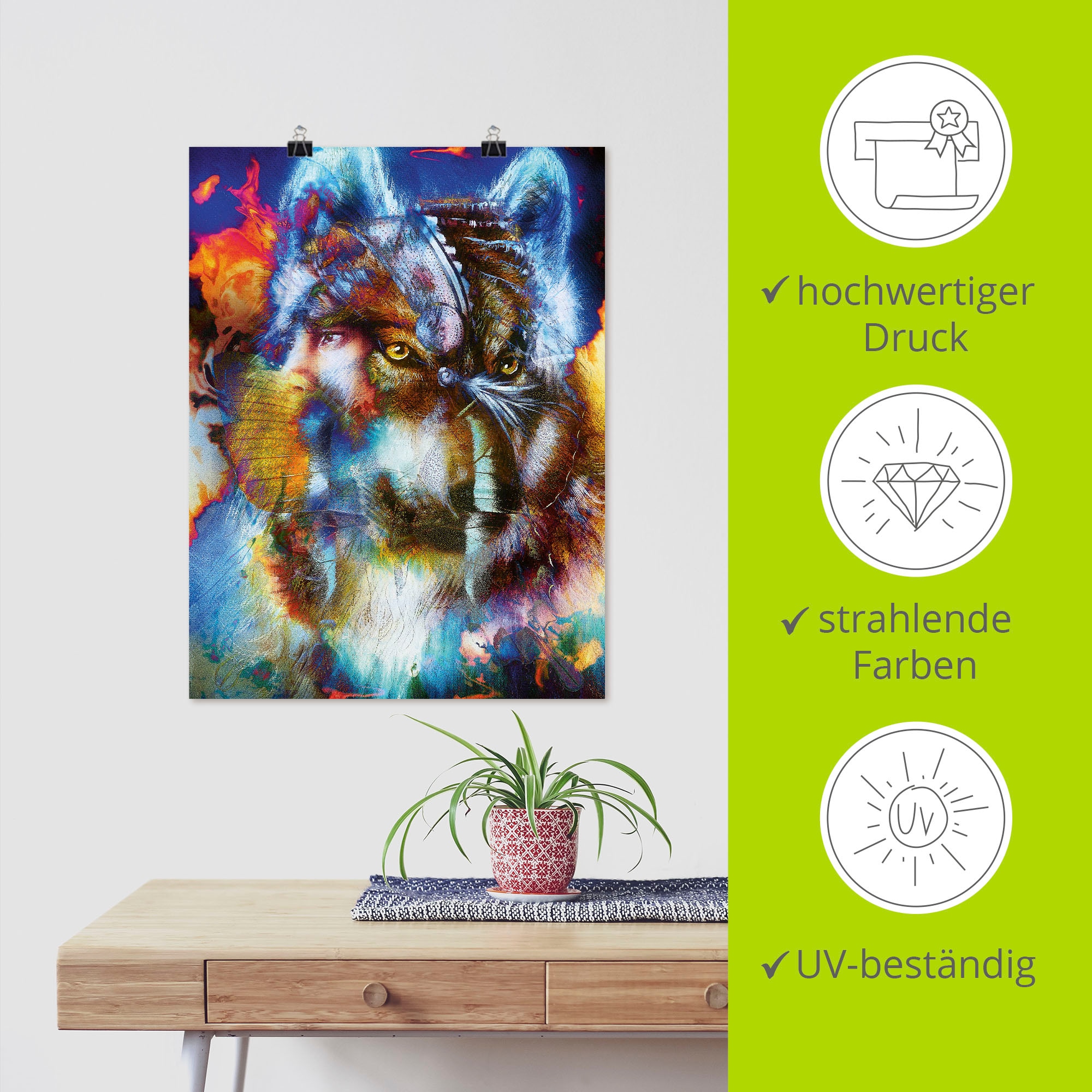 Artland Wandbild »Indischer Krieger mit Wolf«, klassische Fantasie, (1 St.), als Leinwandbild, Poster, Wandaufkleber in verschied. Größen