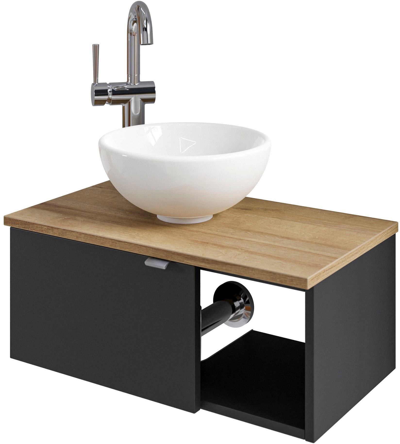 Saphir Waschtisch »Serie 6915 Waschschale mit Unterschrank für Gästebad, Gäste WC«, 61 cm breit, 1 Tür, offenes Fach, kleine Bäder, ohne Armatur