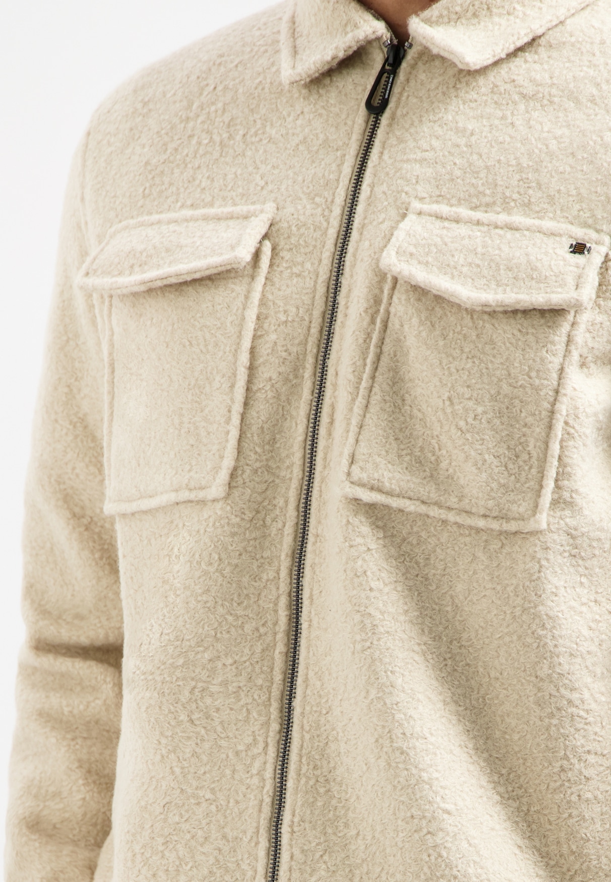 NO EXCESS Langarmhemd »No Excess Overshirt mit Wollreißverschluss«