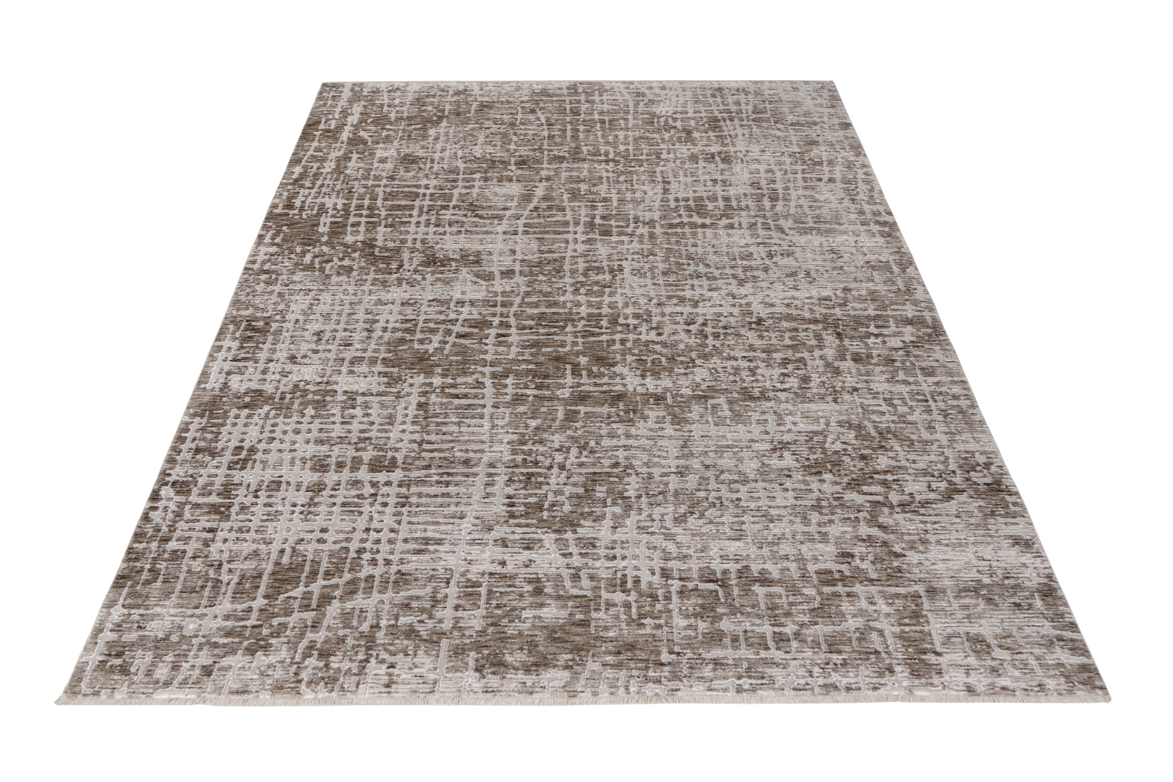 Teppich OBSESSION "My Bella 235", grau (taupe), B:240cm H:13mm L:300cm, Polyester, Teppiche, Teppich, modernes abstraktes Design, Hoch-Tief Effekt, mit Fransen 3