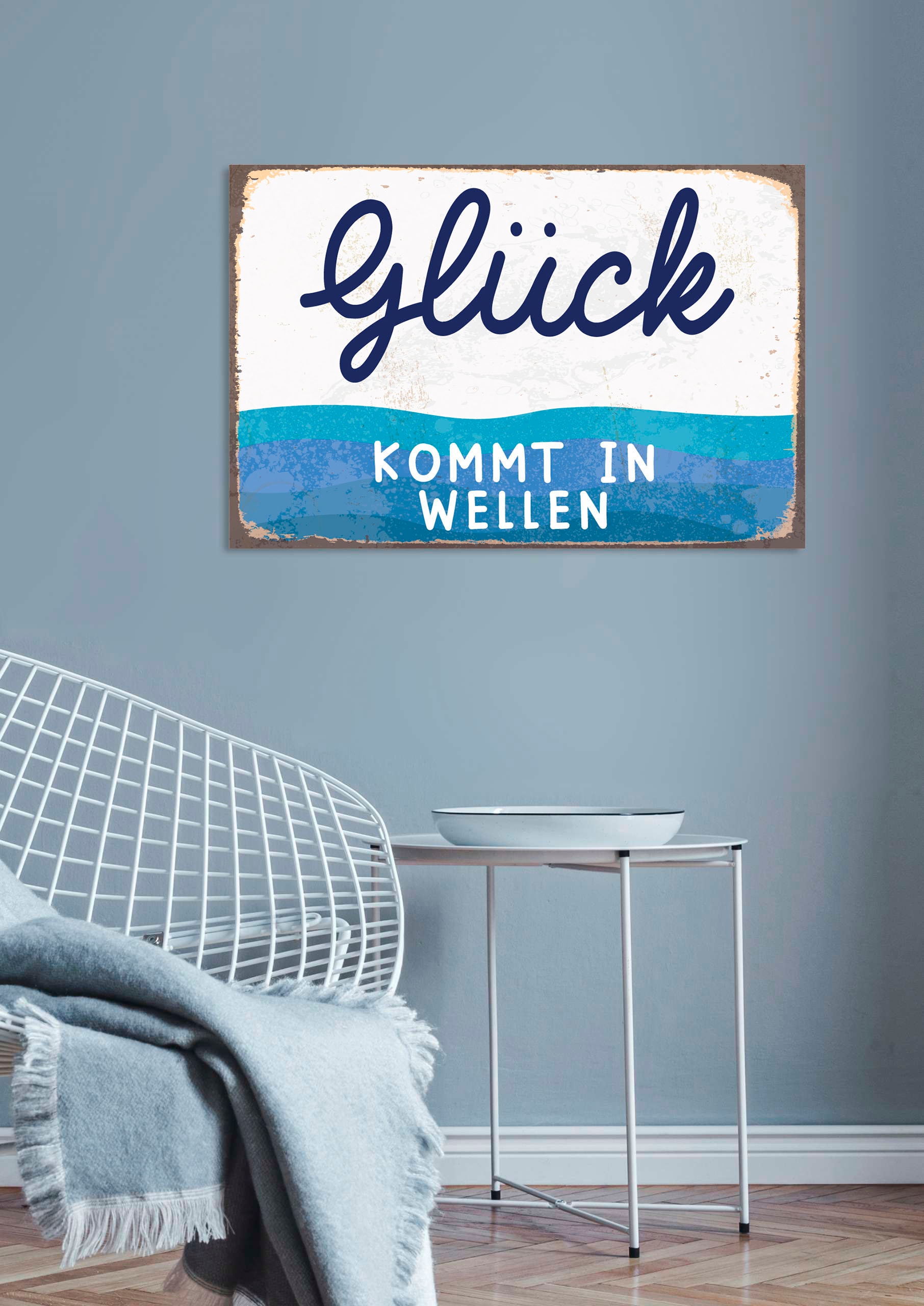queence Metallbild "Glück kommt in Welle", Schriftzüge, (1 St.), Stahlschilder