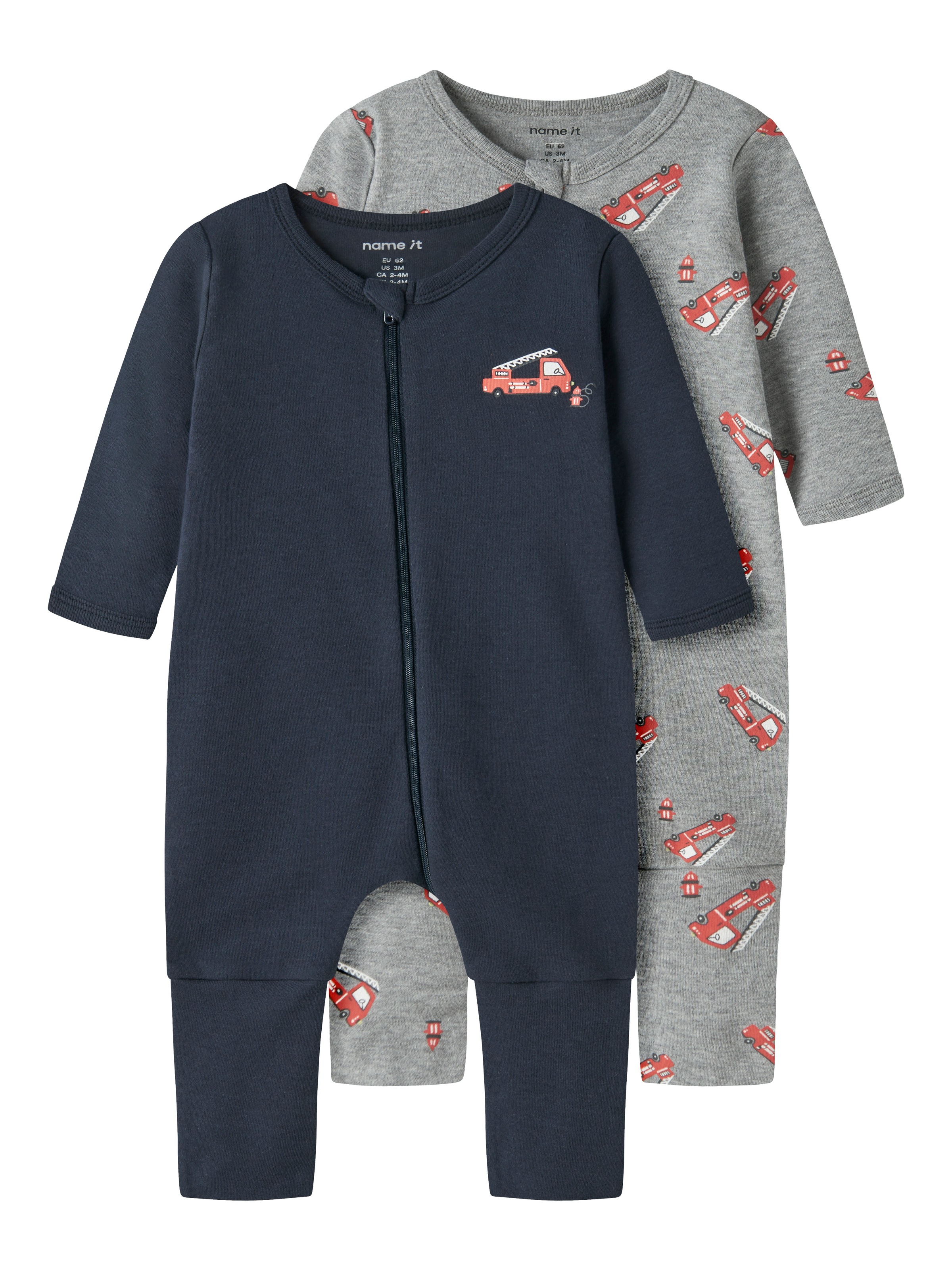 Name It Schlafanzug »NBMNIGHTSUIT 2P ZIP FF FIRETRUCK NOOS« Packung, 2 tlg. aus Baumwolle, bequeme Passform, mit Reißverschluss und Kinnschutz