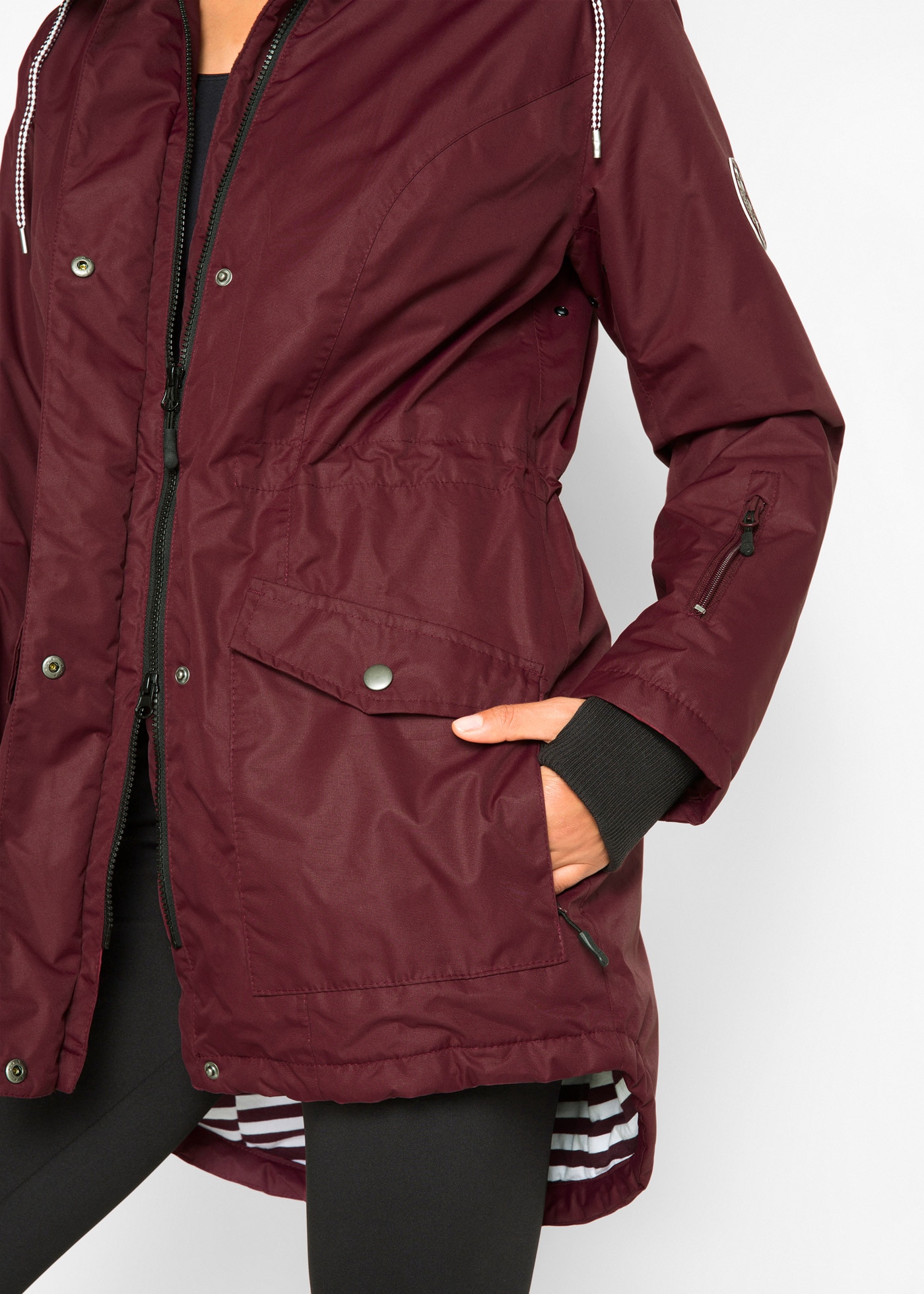 bonprix Funktionsjacke mit Kapuze Parka-Form, hinten länger, 2-Wege-Reißverschluß