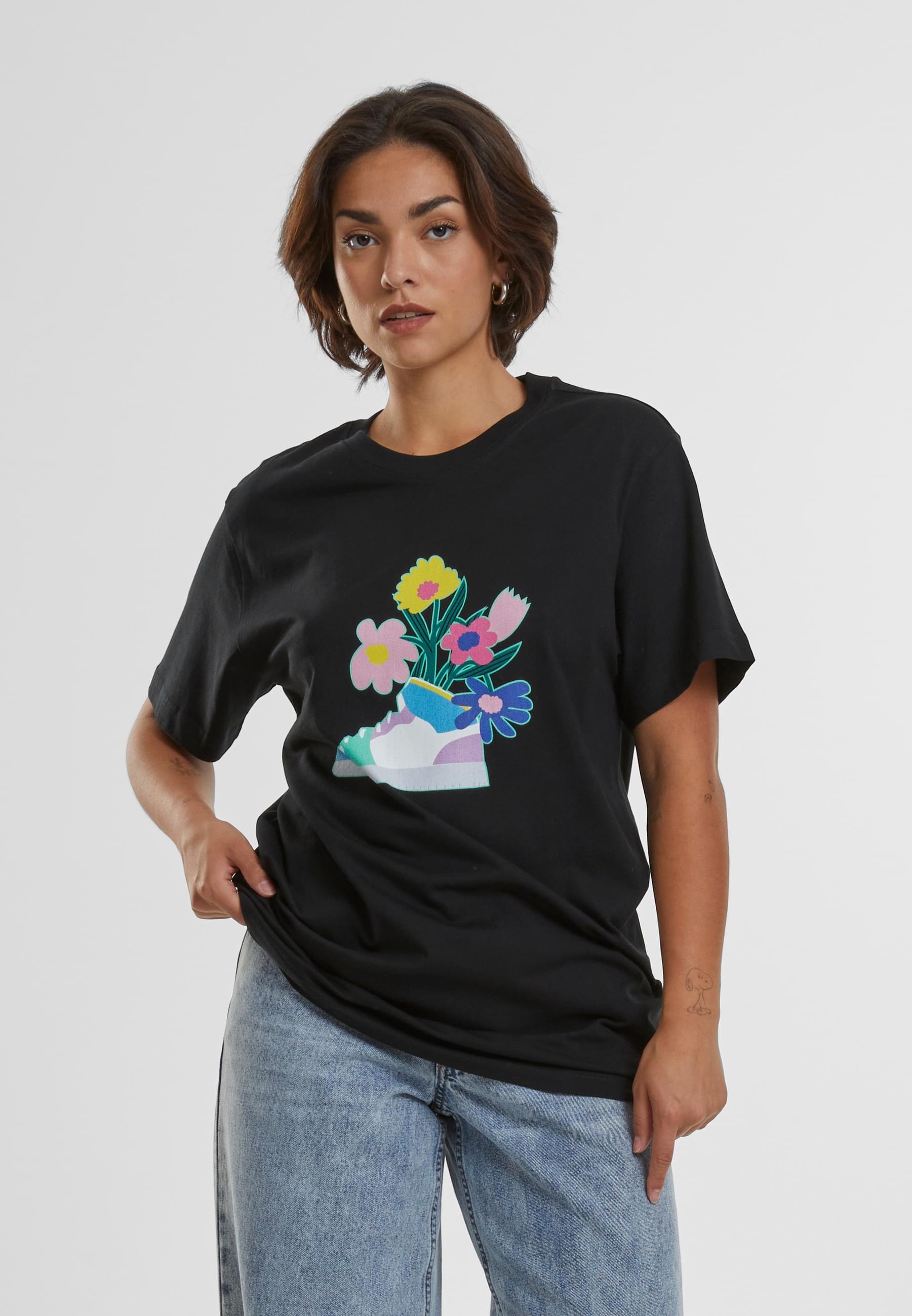 MisterTee T-Shirt »MisterTee Damen Ladies Flower Sneaker Tee«, (1 tlg.)