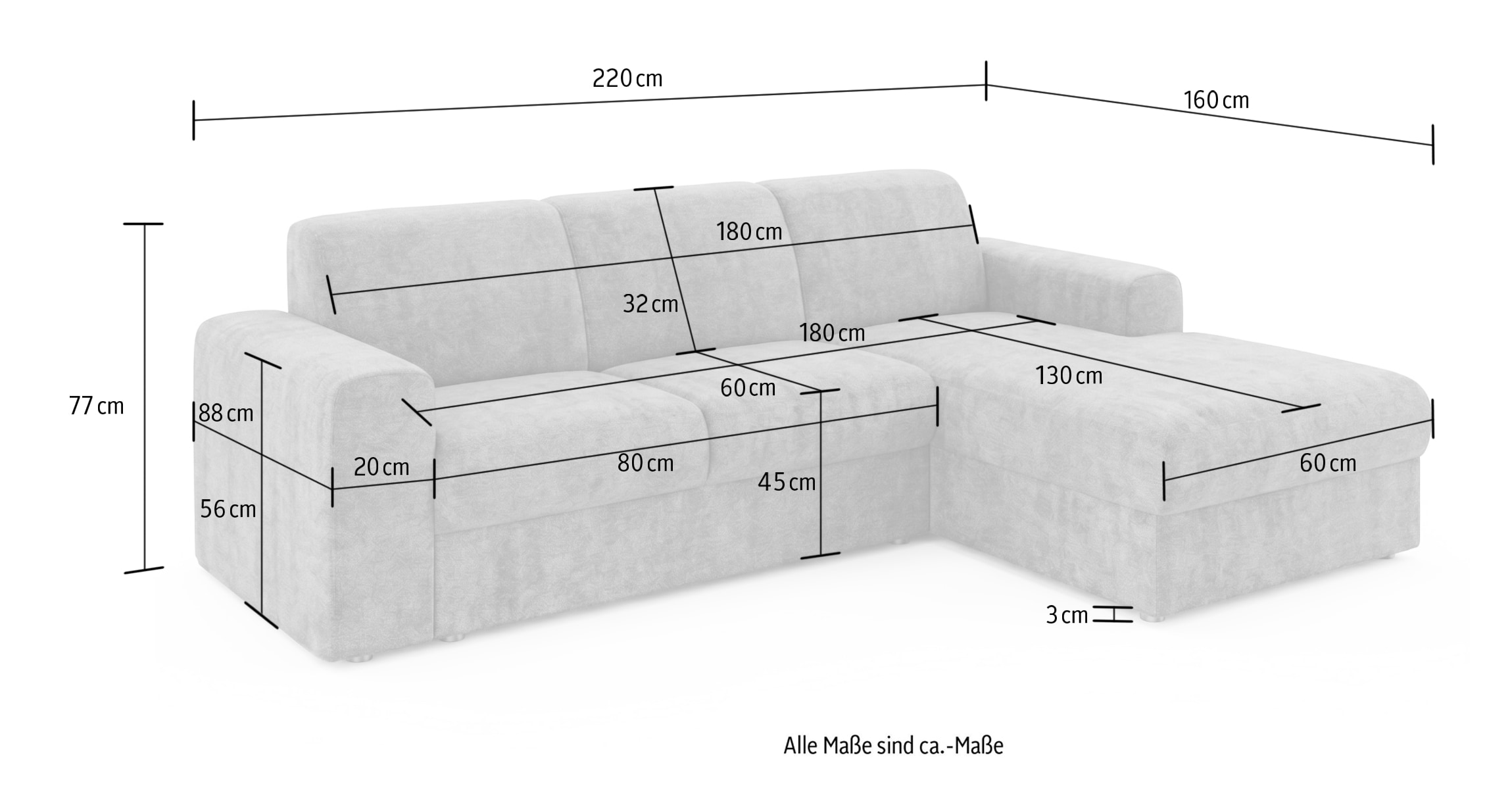 OTTO home Ecksofa »BORNHOLM 2.0 L-Form, Breite 220 cm, Verlässliche Qualität, Chenille« Recamiere links/rechts bestellbar, Bezug - Chenille oder Struktur