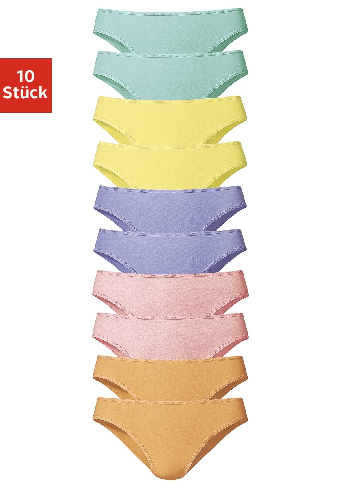 Vivance Bikinislip Packung, 10 Stk. gestreift und unifarben, Baumwollmischung
