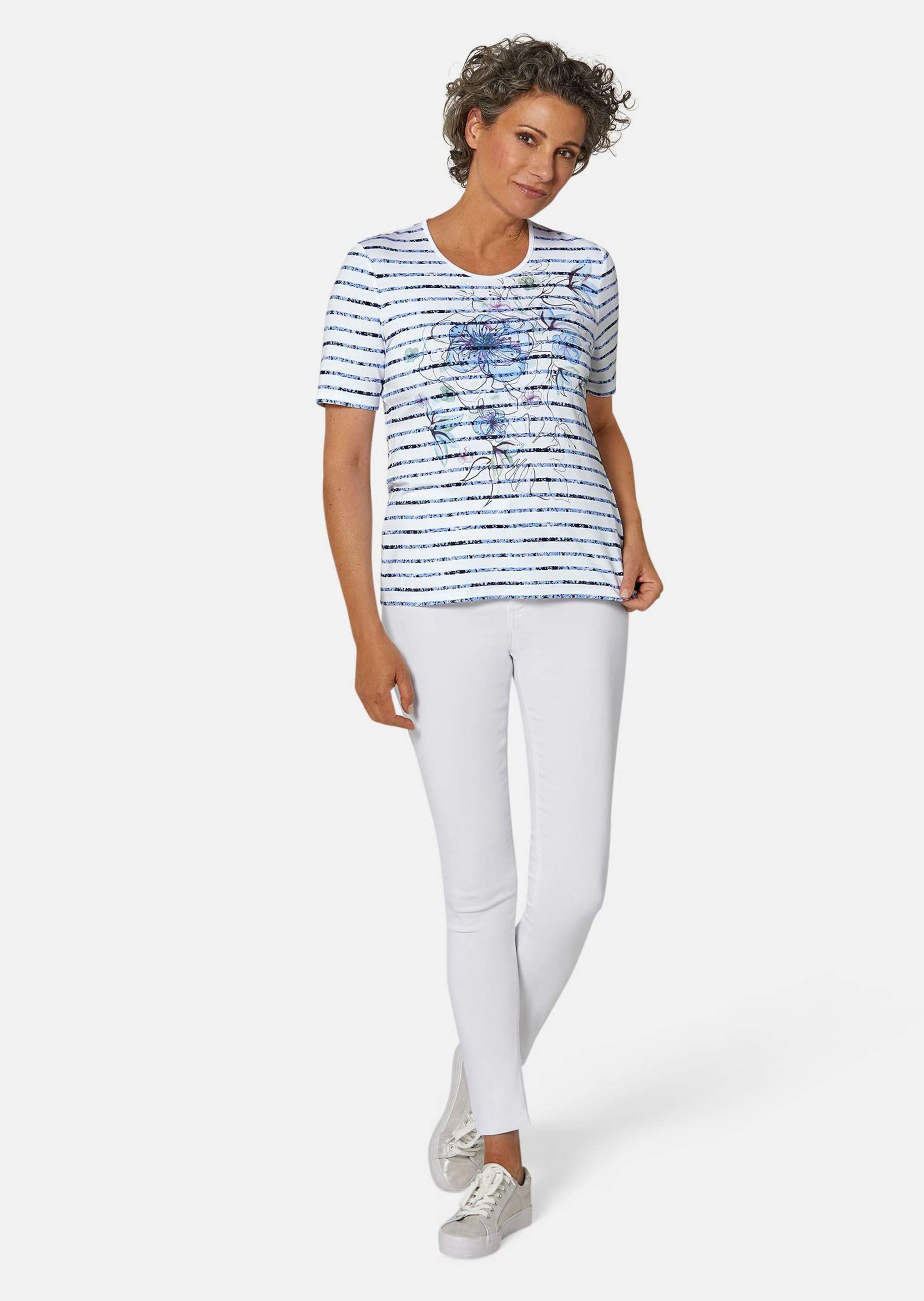 GOLDNER Print-Shirt "Bequemes Druckshirt in Blumen-Ringeloptik" Ohne günstig online kaufen