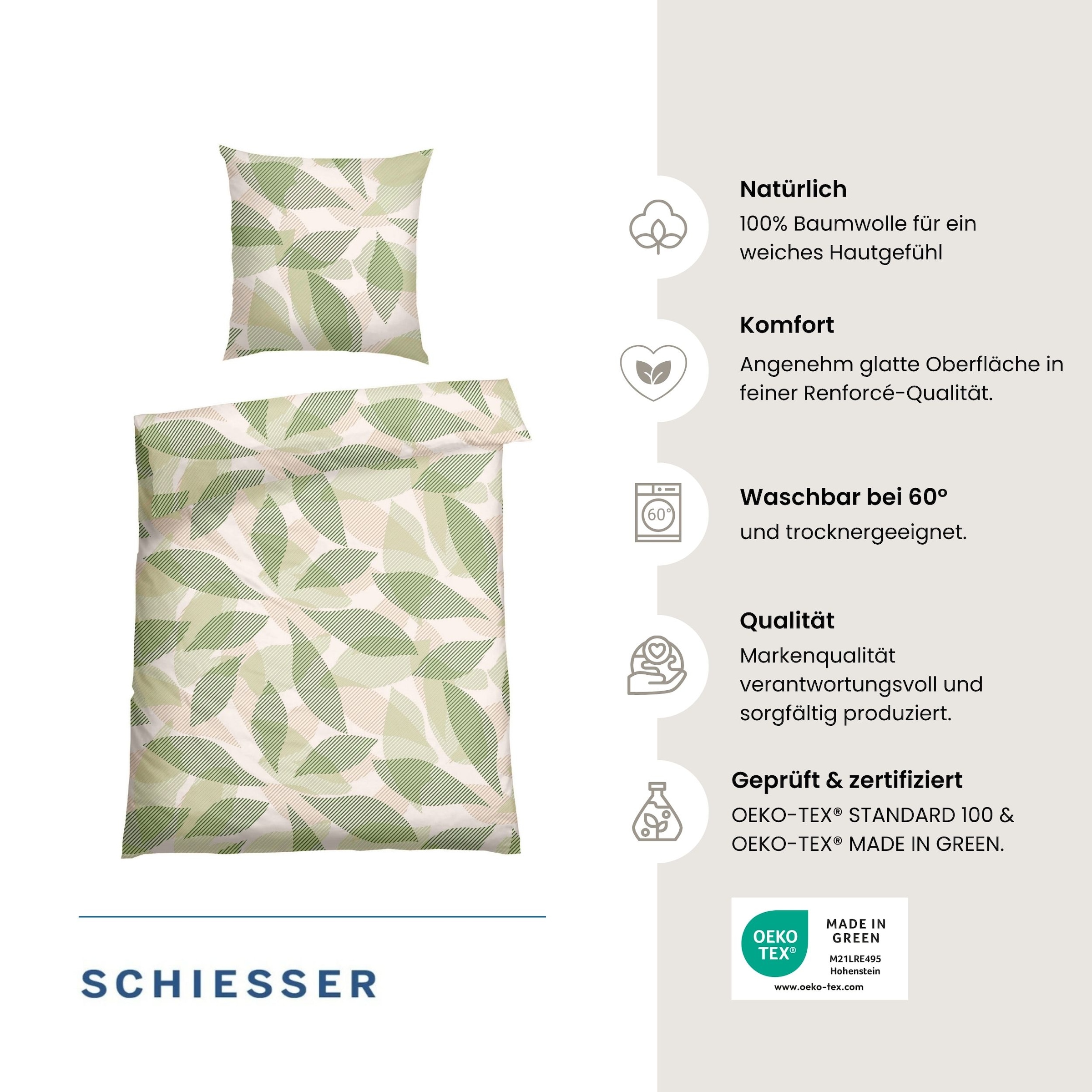 Schiesser Bettwäsche »Lea aus weicher Baumwolle mit einem aufwändigen Grafikdesign« 2 Stk. OEKO-TEX® MADE IN GREEN