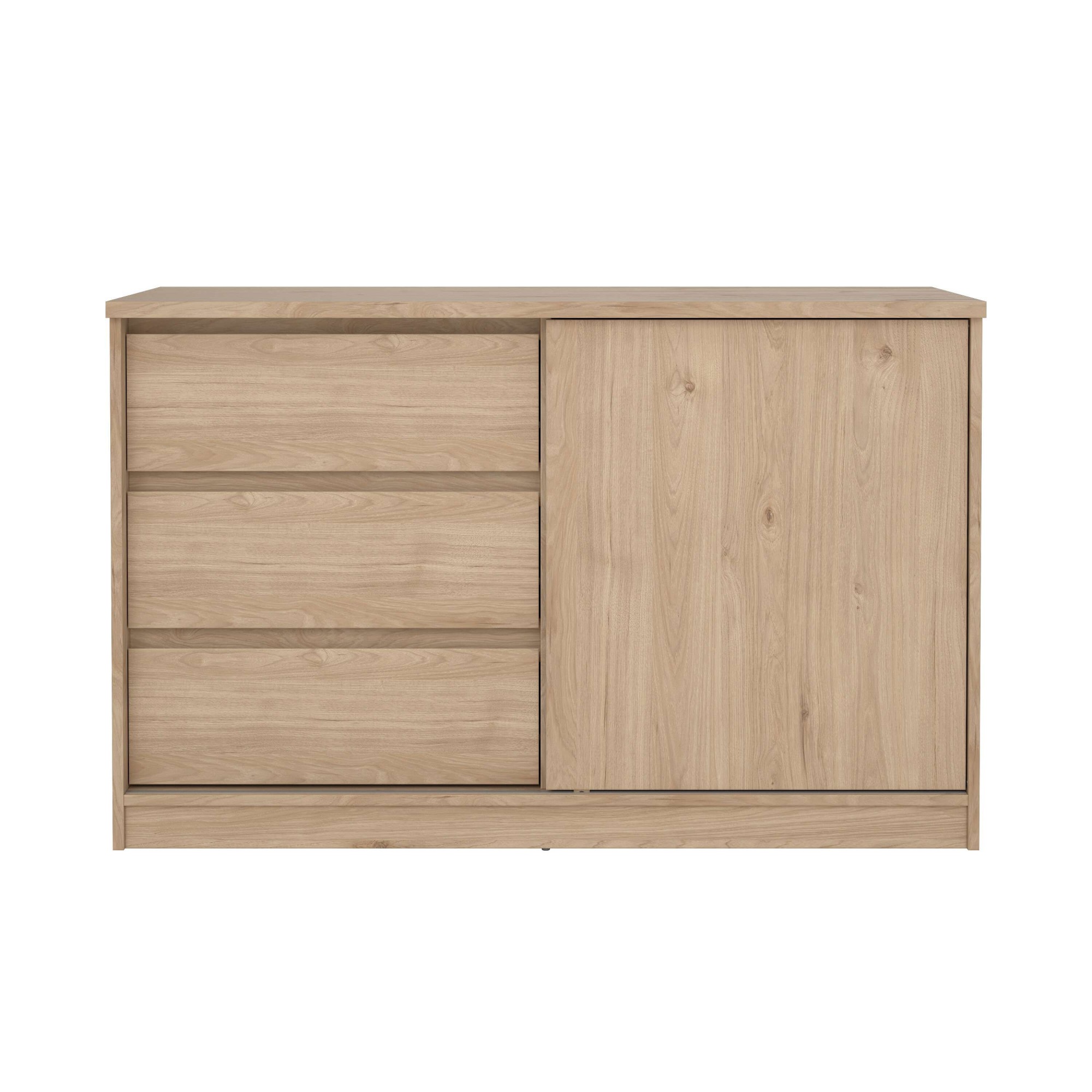 Naia Storage Unit with 1 Sliding Door and 3 Drawers in Jackson Hickory Oak, none