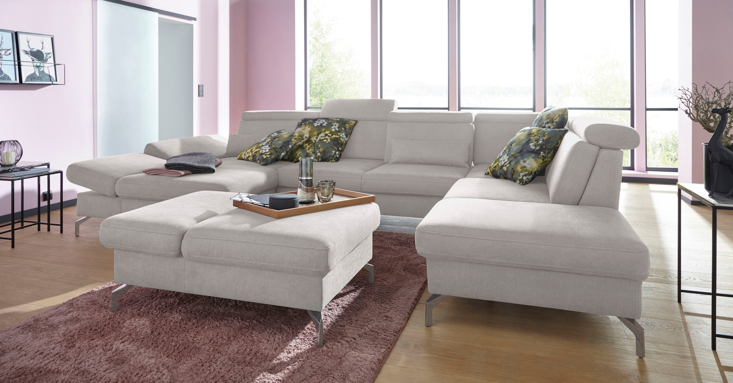 sit&more Wohnlandschaft »Brisbane U-Form«, Fußhöhe 15 cm, inklusive Sitztiefen-, Armteil- und Kopfteilverstellung