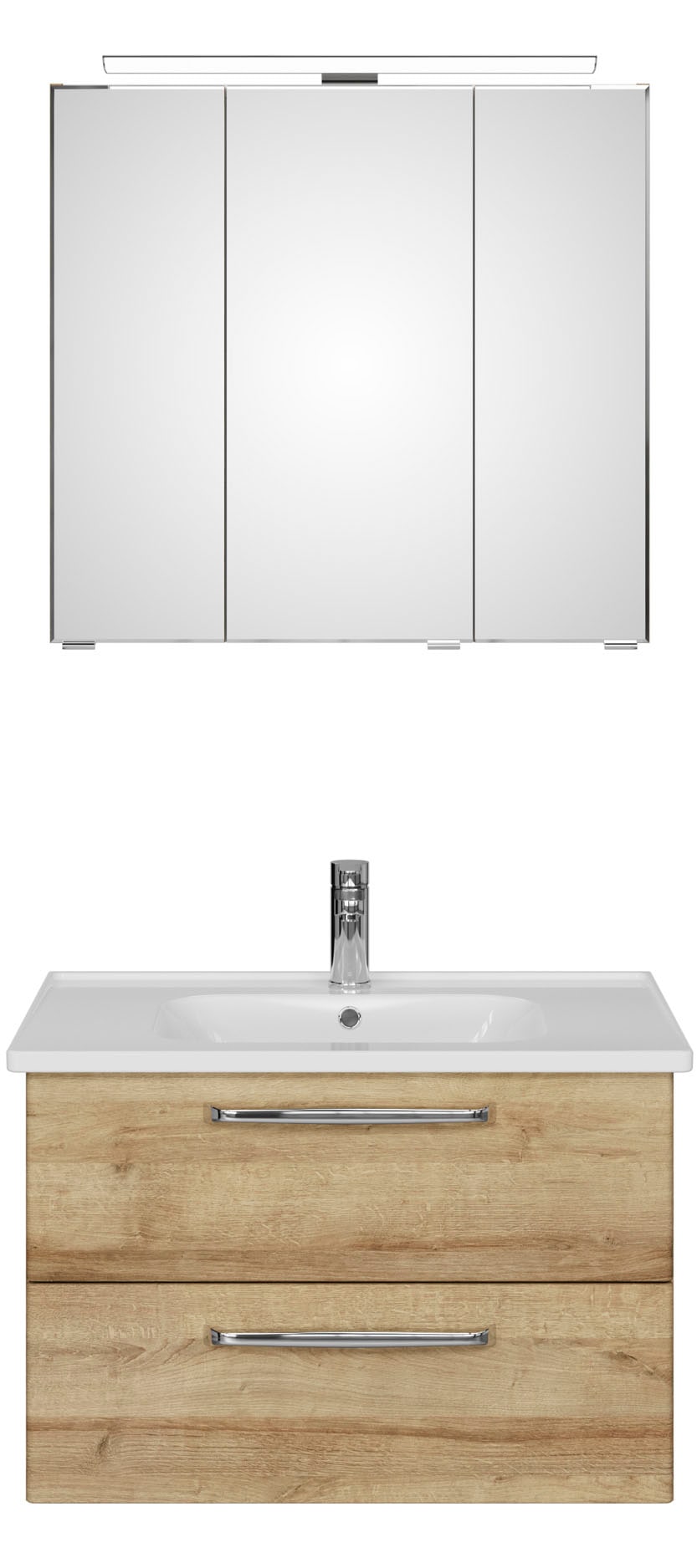 Saphir Badmöbel-Set »Trentino 2-teilig Keramik-Waschtisch, Spiegelschrank mit LED-Leuchte«, (3 St.), Badmöbel-Set 79cm breit, inkl. Türdämpfer, 3 Türen, 2 Auszügen
