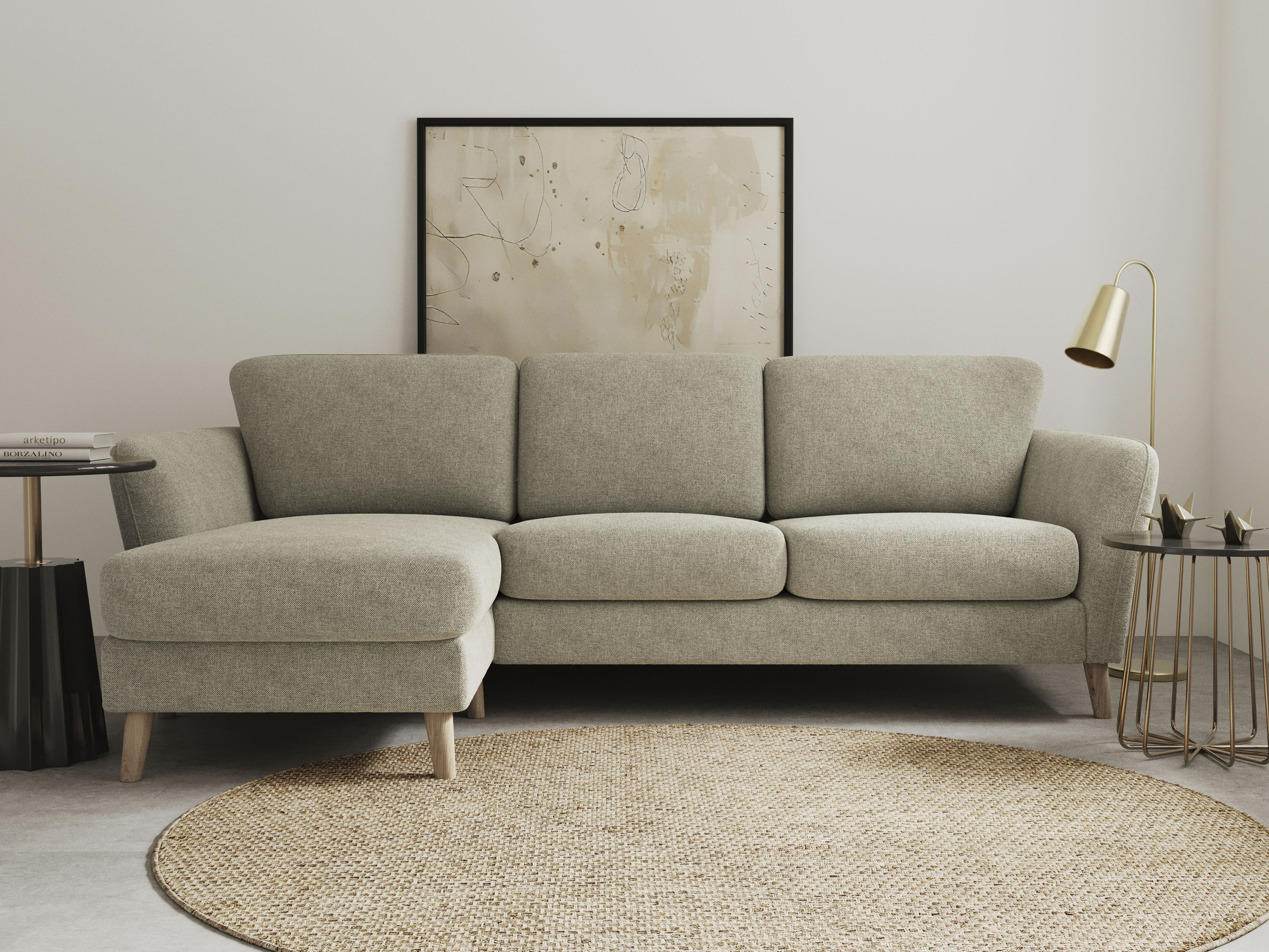 OTTO home Ecksofa "MARSEILLE (242/152cm),L-Form, Rec. rechts/links" Massivholzbeine Eiche, Landhausstil, Wellenunterfederung