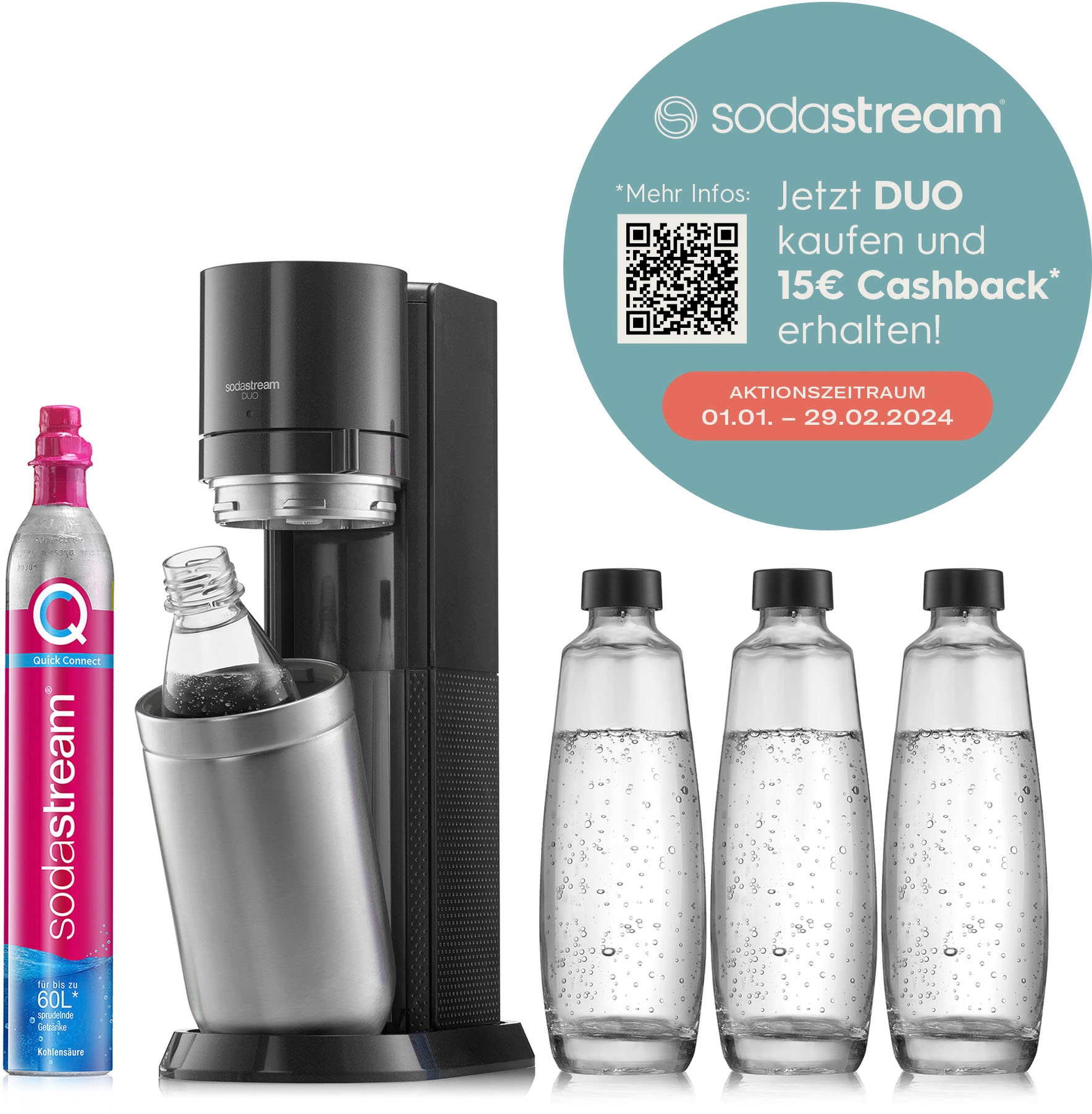 SodaStream Wassersprudler »DUO Vorteilspack«, (Set, BAUR DUO+CO2Zylinder,+Glasflaschen+Kunststoff-Flasche | 6 SodaStreamSprudler tlg.), Raten auf