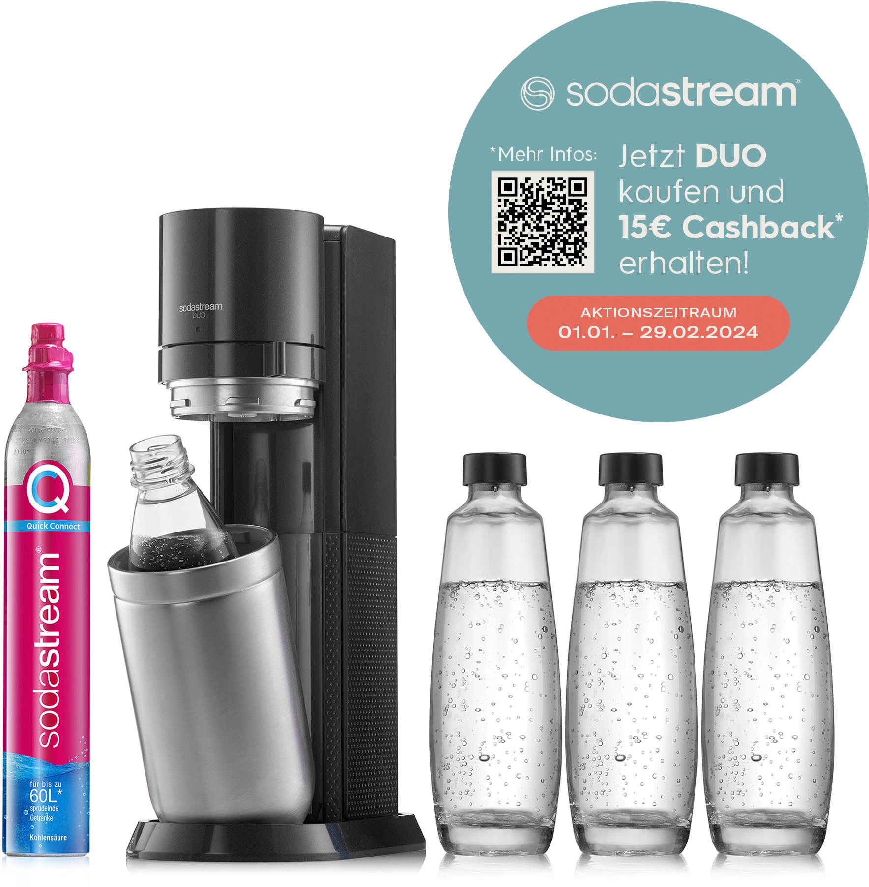 SodaStream Wassersprudler »DUO Vorteilspack«, (Set, 6 tlg.),  SodaStreamSprudler DUO+CO2Zylinder,+Glasflaschen+Kunststoff-Flasche auf  Raten | BAUR