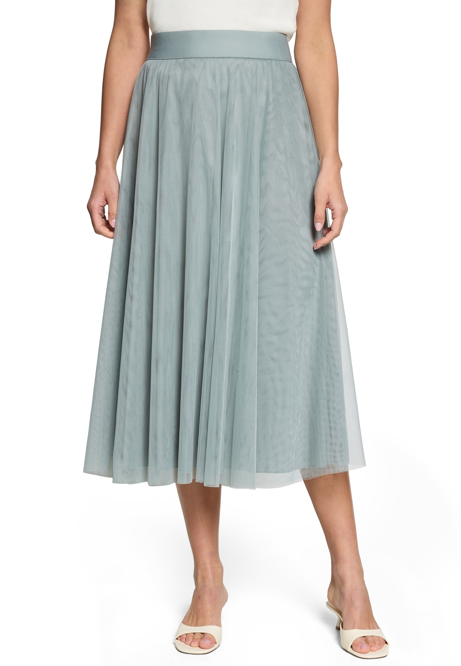 Midirock ZERO "Damen mit elastischem Bund", Damen, Gr. 34, silber blau, Tüll, Obermaterial: 100% Polyester, transparent, ausgestellt lang, Röcke, Material.