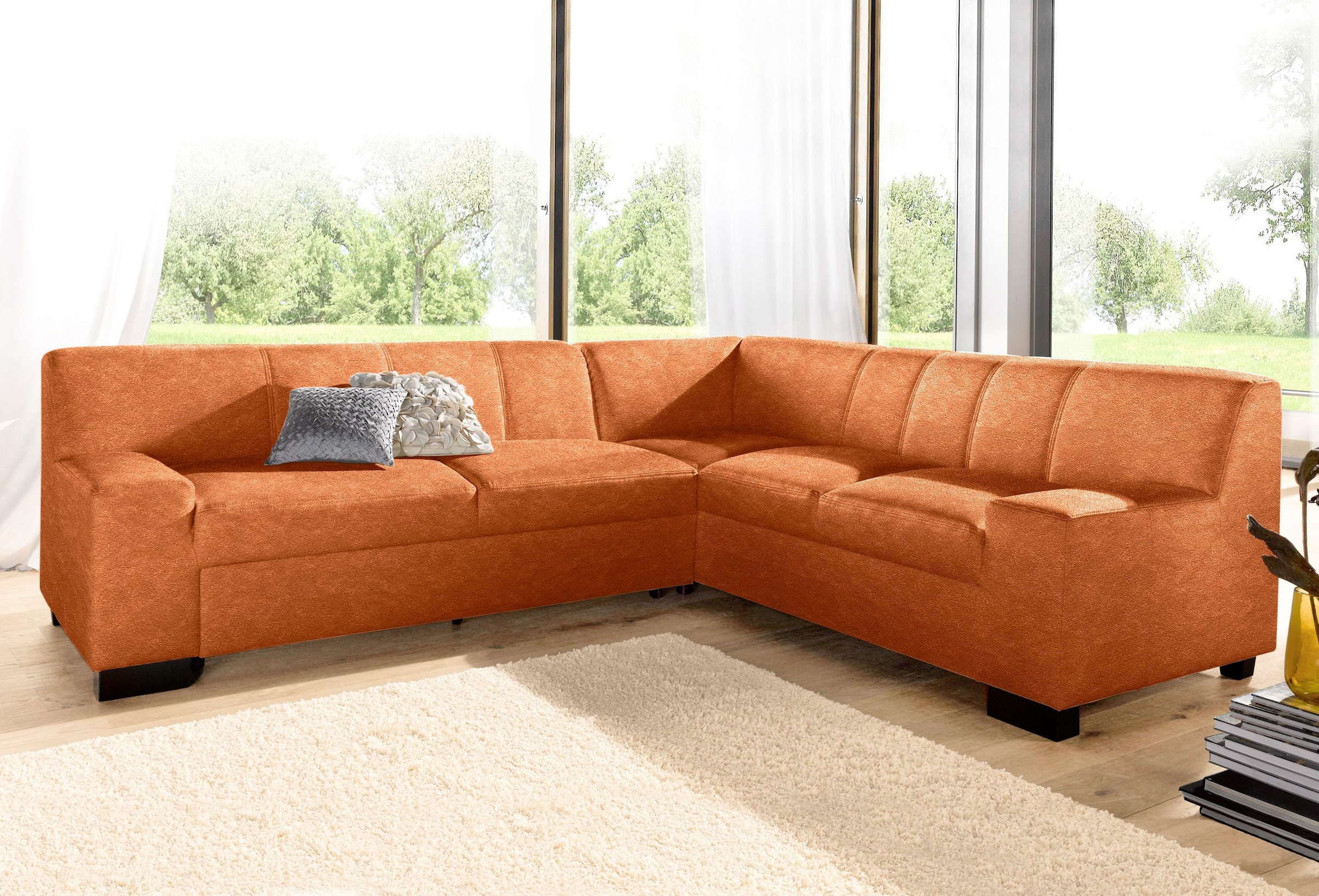 DOMO collection Ecksofa "Norma, moderne Armlehnen, zeitlos und elegant, Breite 247cm, L-Form" wahlweise mit Bettfunktion