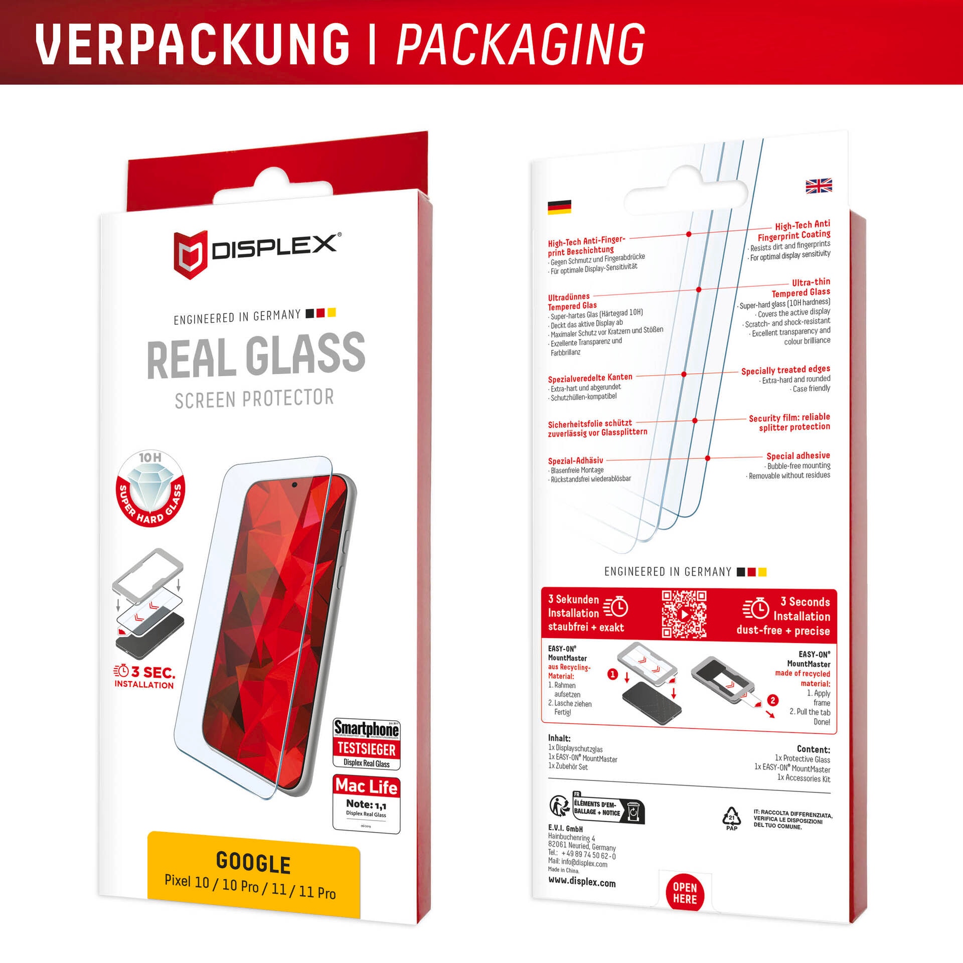 Displex Displayschutzglas »Real Glass Screen Protector« für Google Pixel 11;Google Pixel 11 Pro Displayschutzfolie
